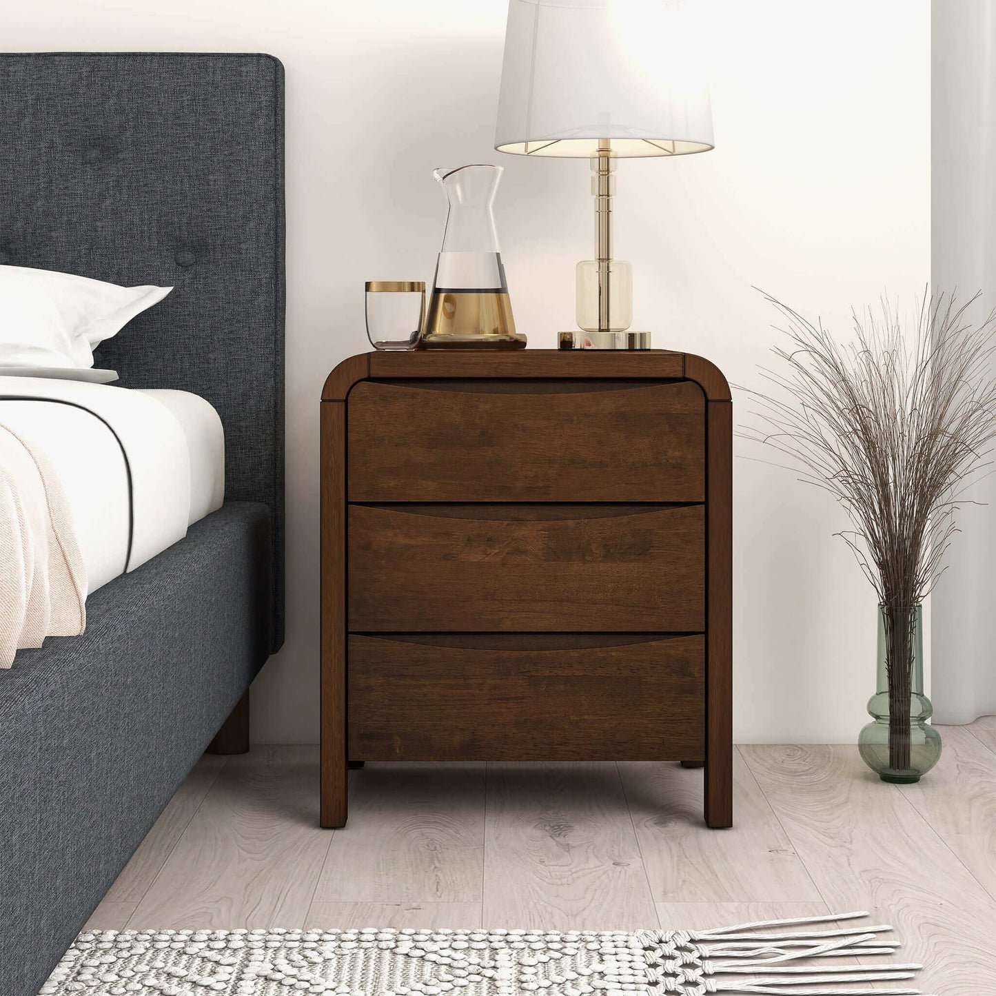 Lionel - Nightstand 3 Drawer Bed Side Table - Brown