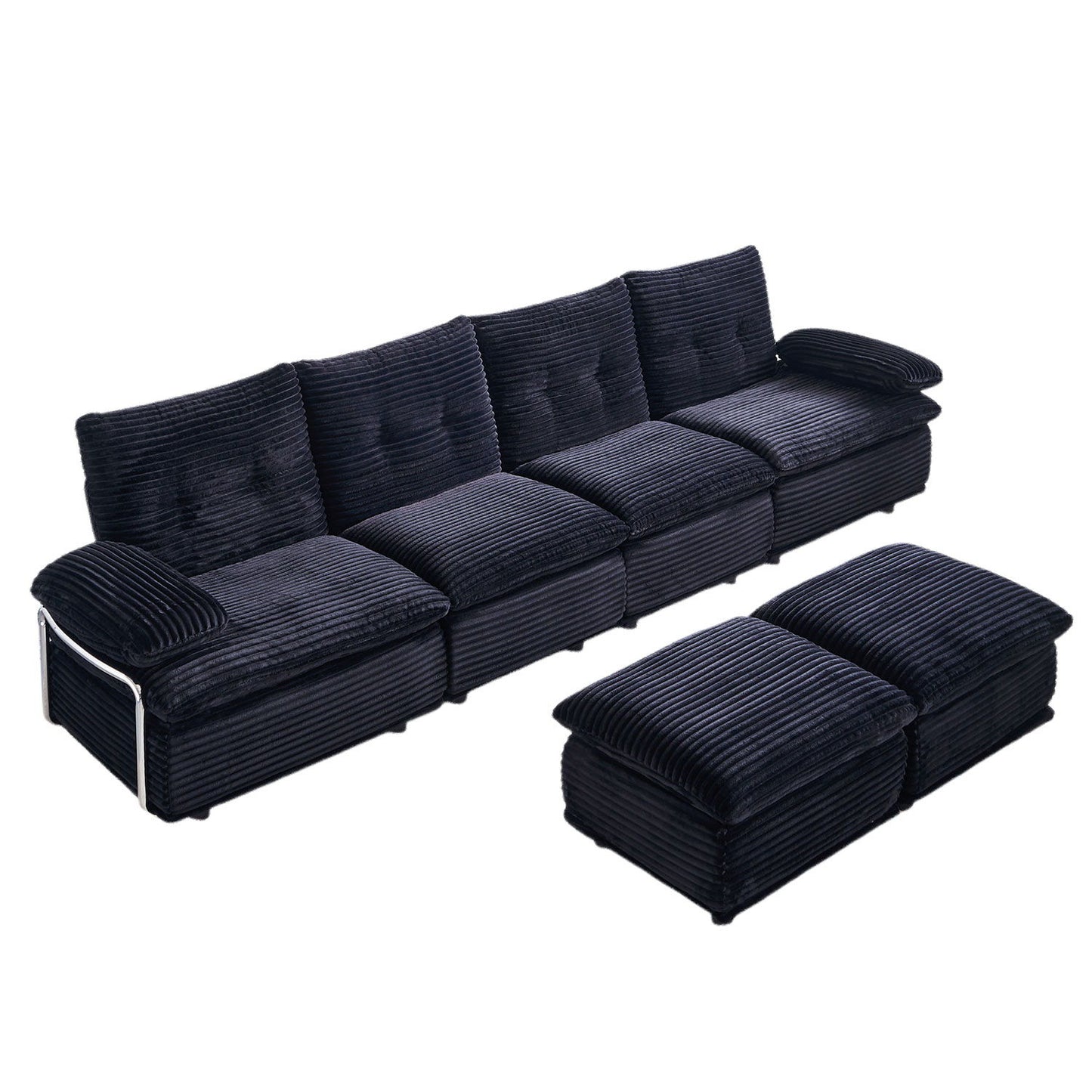Upholstery Modular Sectional Sofa , 4 Seater With 2 Ottomans For Living Room - Black
