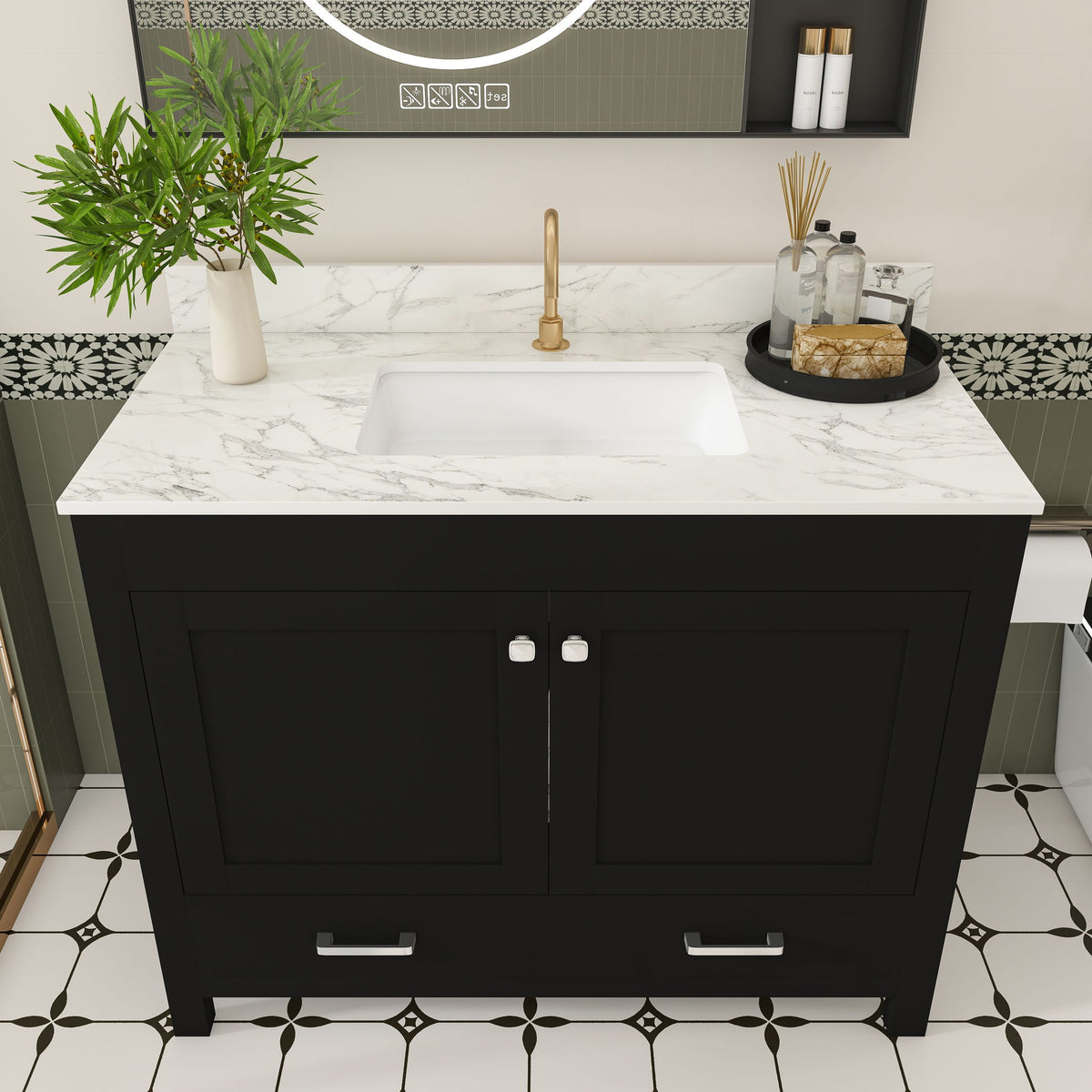 Bathroom Vanity Set, Cabinet With Doors & Drawers, Single Faucet Hole - Black