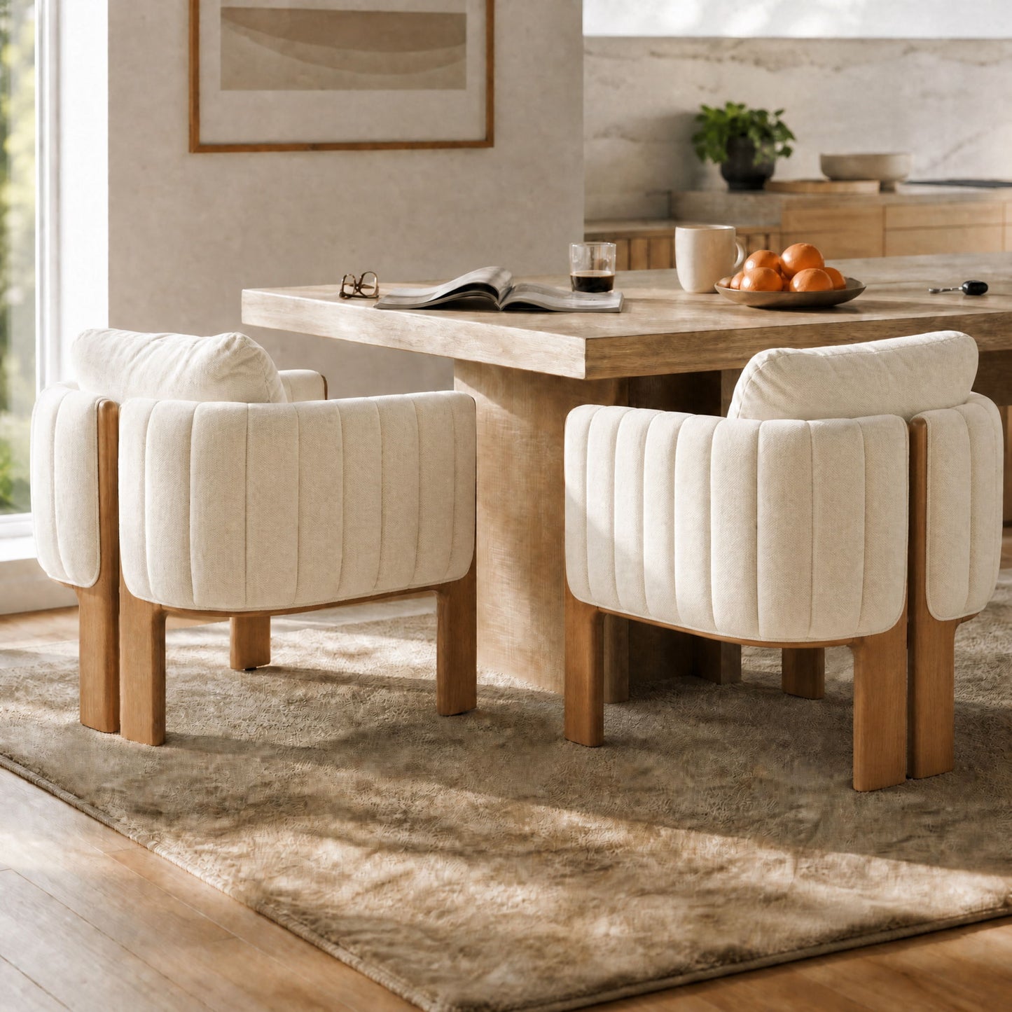 Upholstered Dining Chair With Vertical Channel Tufting (Set of 2) - Beige / Walnut