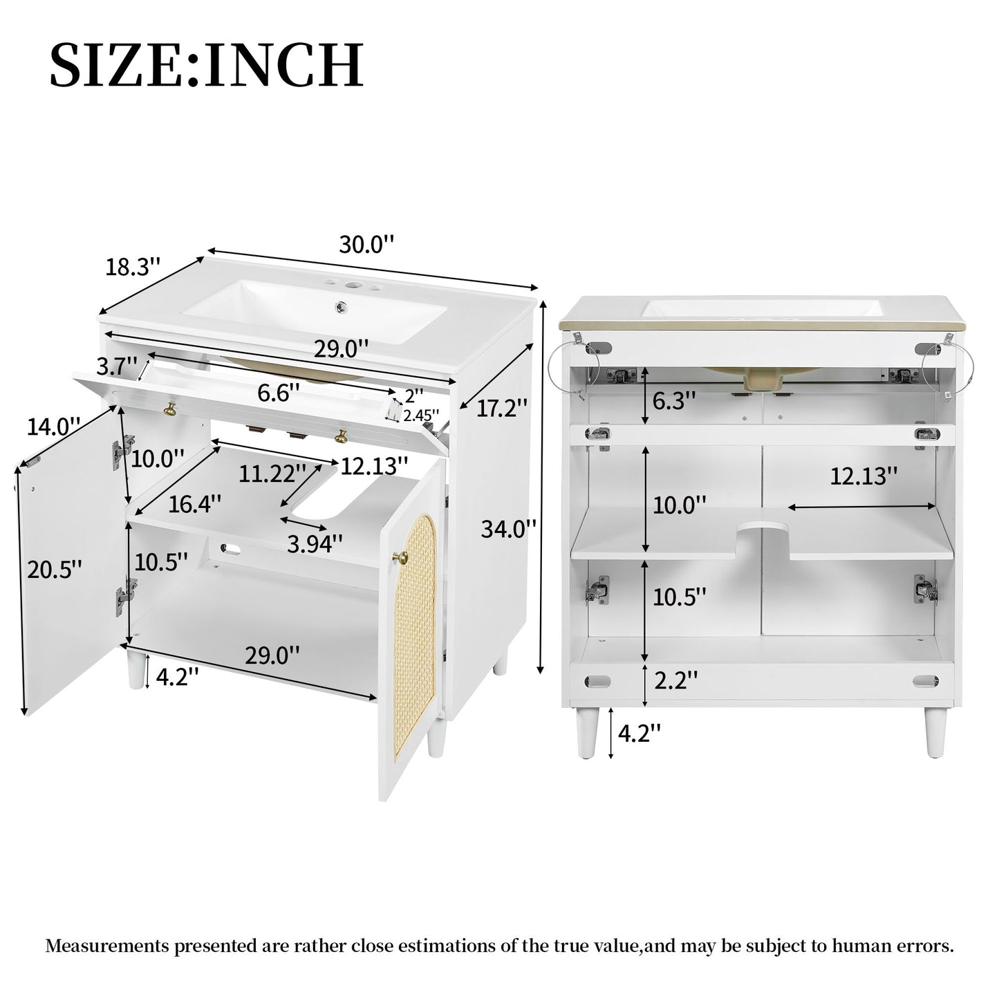 30" Modern Bathroom Vanity With Sink, Cabinet With Adjustable Shelf - White