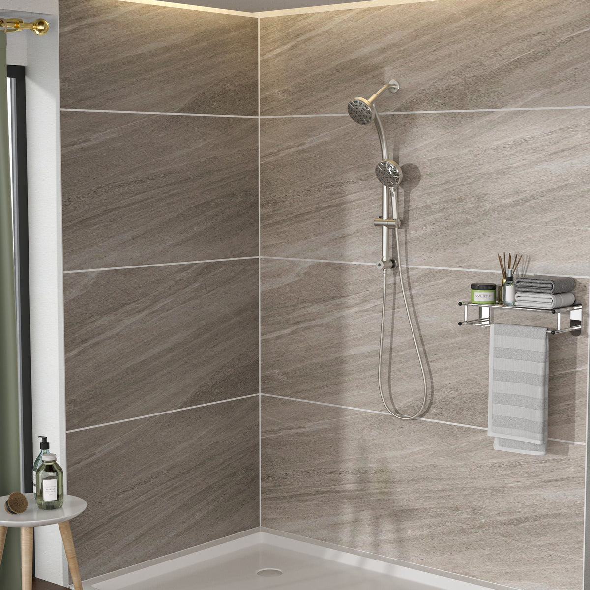 Multi Function Dual Shower Head System With 4.7" Rain Showerhead And Adjustable Slide Bar In - Brushed Nickel