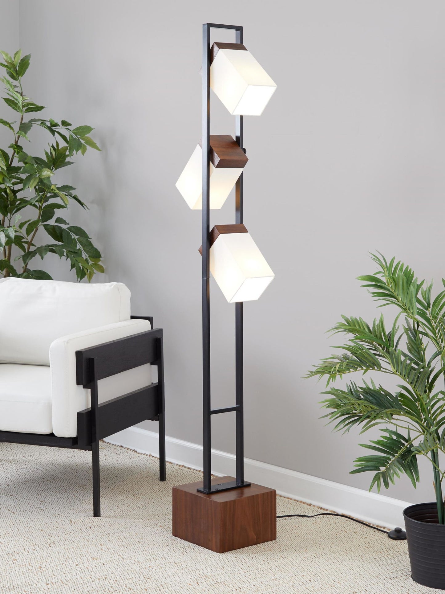 Bento - Contemporary Floor Lamp - Black / Walnut / White