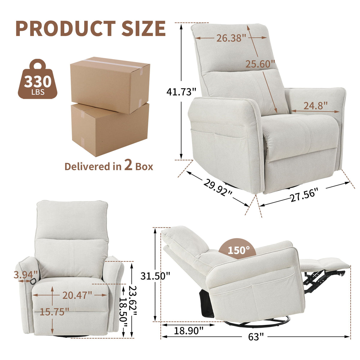 360° Swivel Rocker Recliner Chair, Swive Nursery Rocking Chair With Pull Ring, Glide Chair For Livin Room - Gray