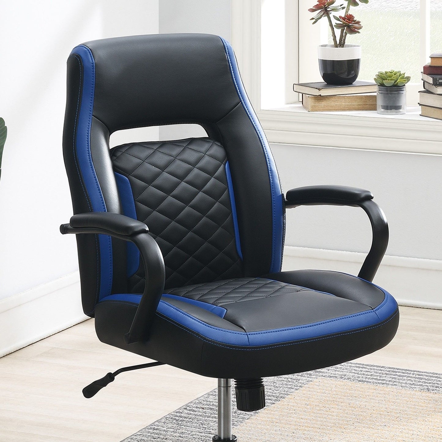 Ergonomic Office Chair With Armrests, Adjustable Design - Black / Blue