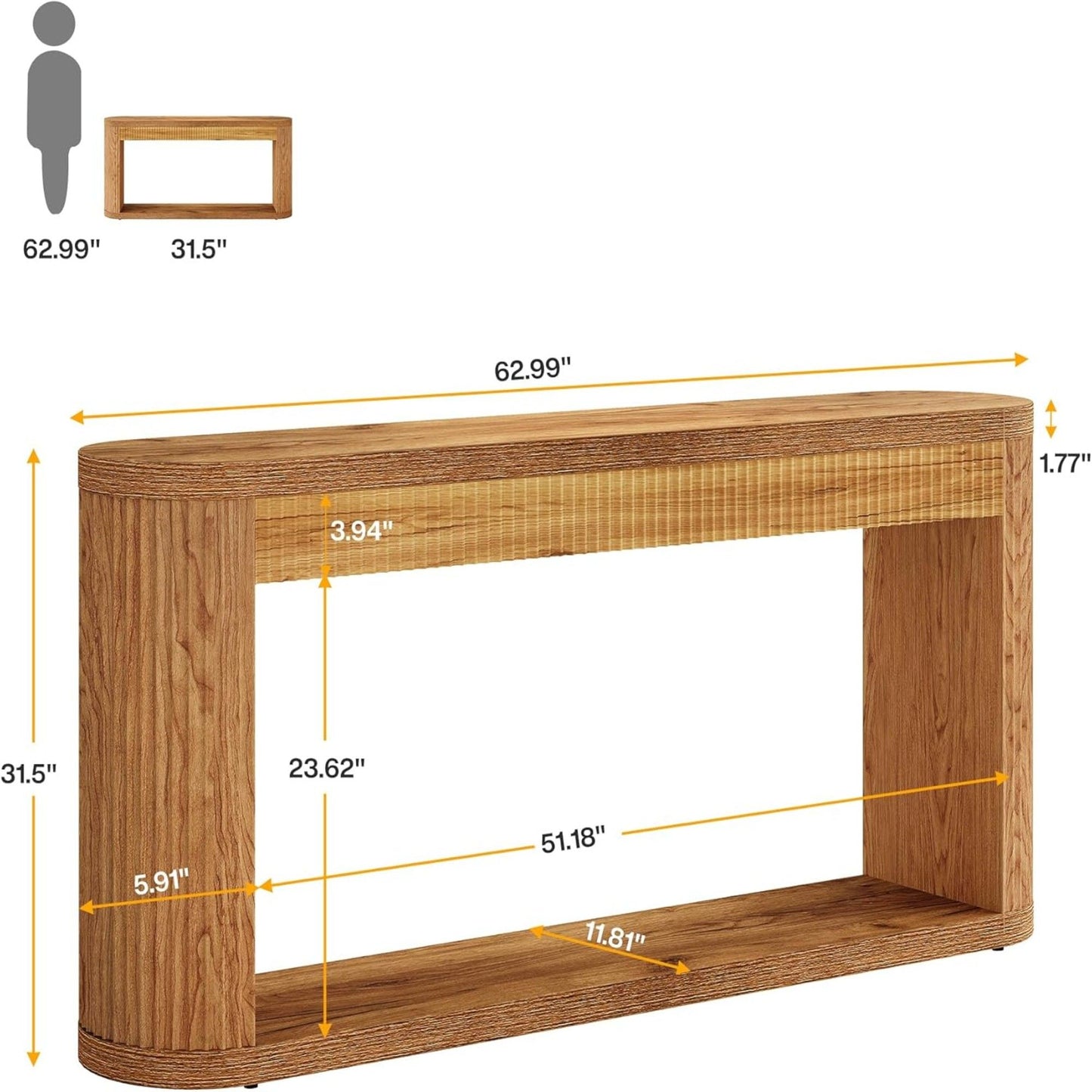 Narrow Fluted Console Table With Storage For Entryway - Brown