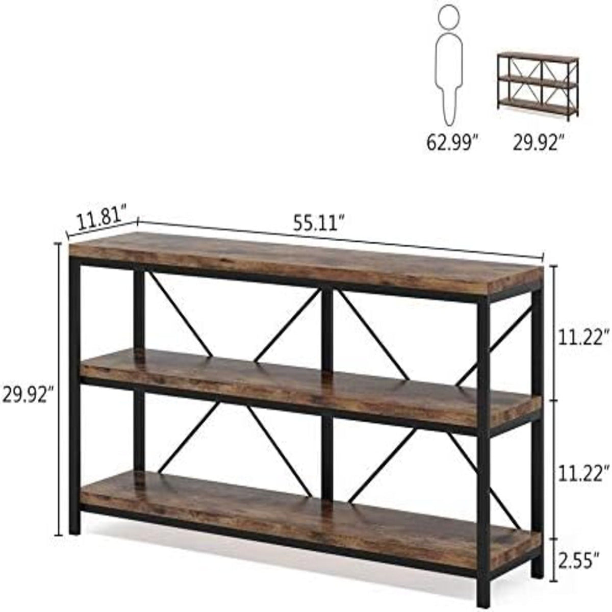 Console Table With 3 Tier Storage Shelves Finish, Slim Narrow Design For Living Entryway - Brown / Black