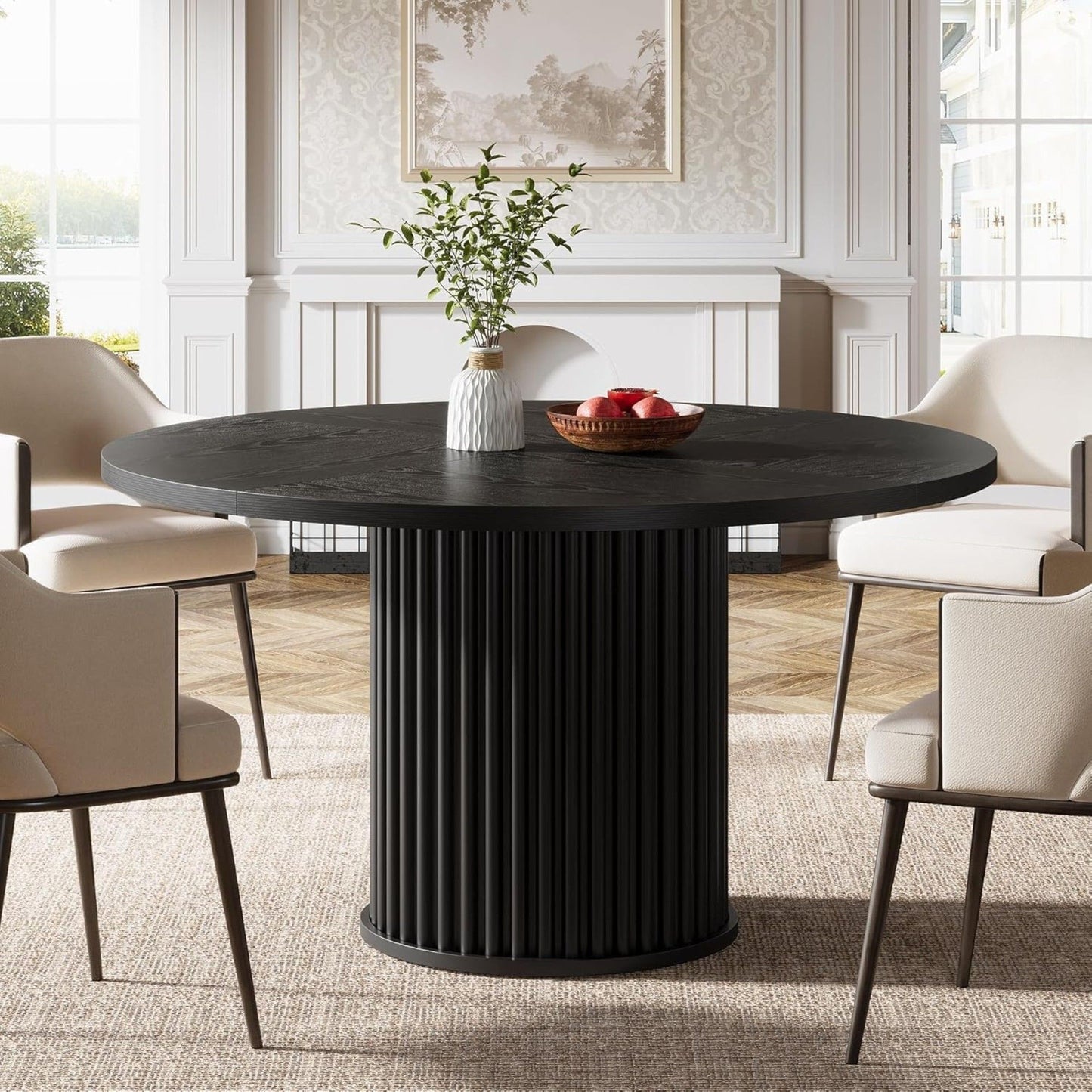 Fluted Round Dining Table - Black