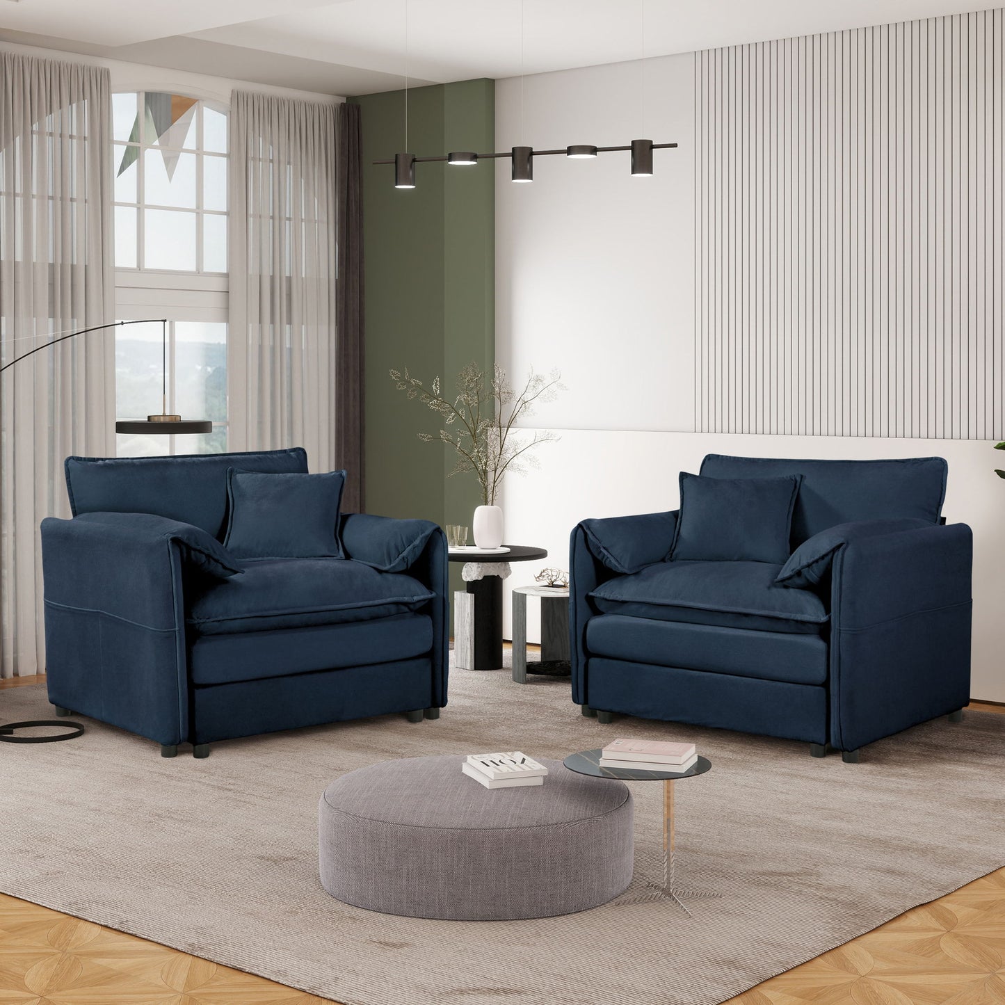 Modern Oversized Accent Chair, Comfy Single Sofa With Large Seat (Set of 2)