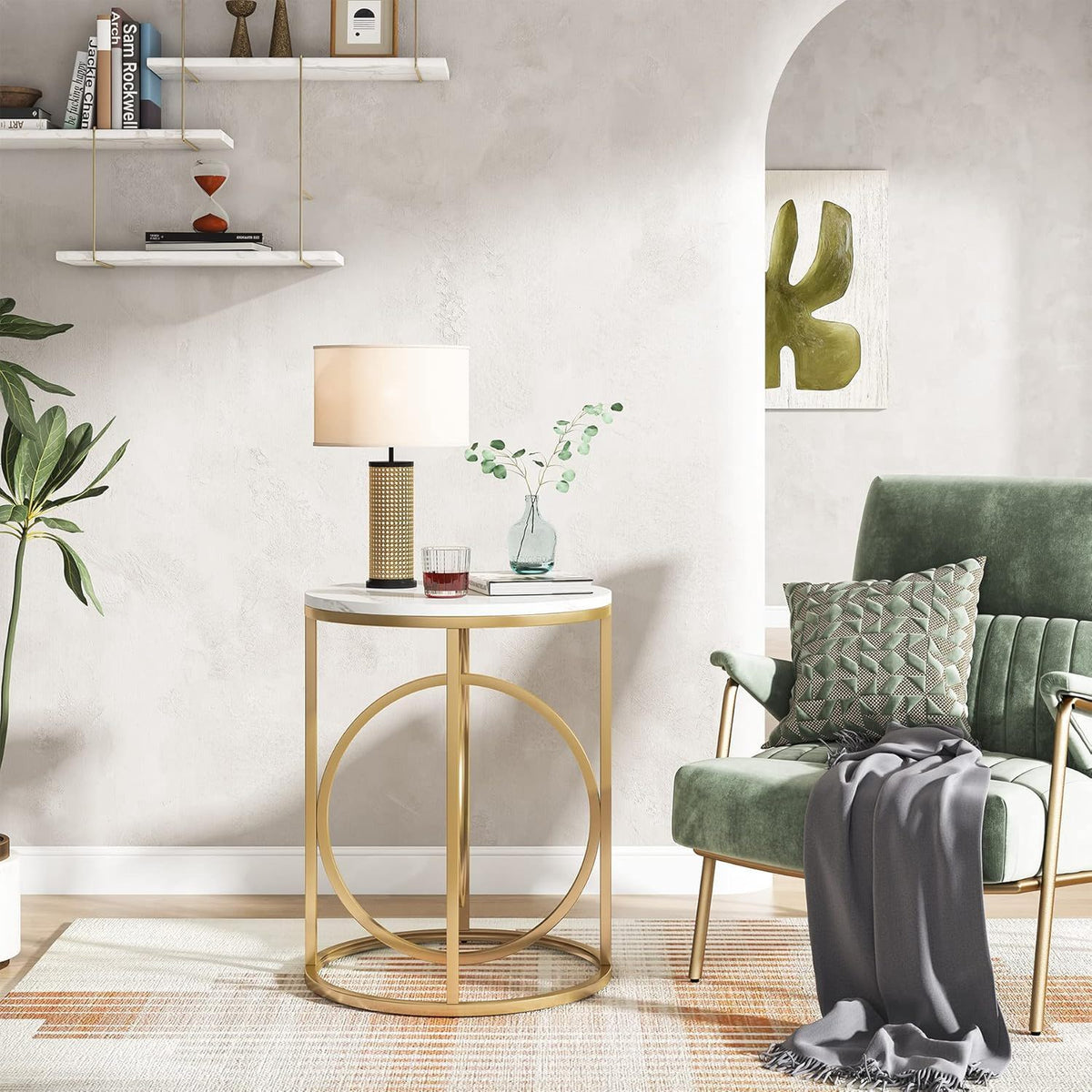 Round End Table - White / Gold