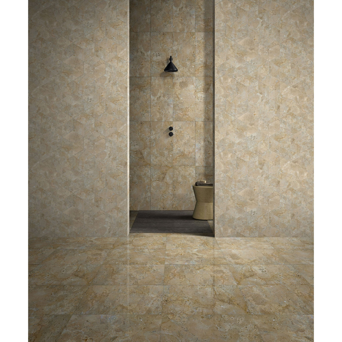 Hexagon Marble Tile For Floor And Wall Honed Stone 1 Box With (Set of 12) - Beige / Gold