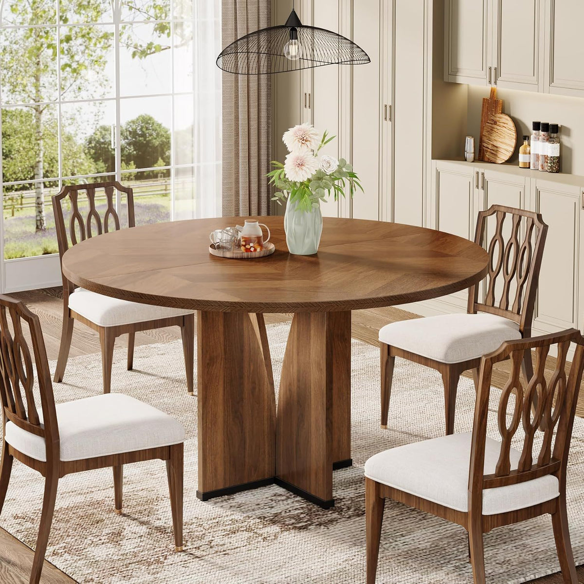 Round Compact Dining Table For 4 - Rustic Brown