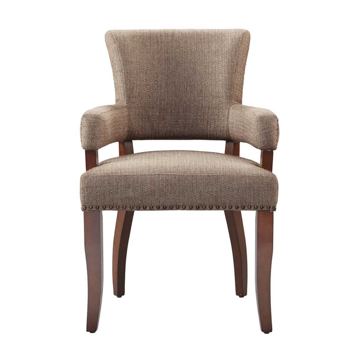 Elegant Arm Dining Chair With Brass Nail Head Detailing