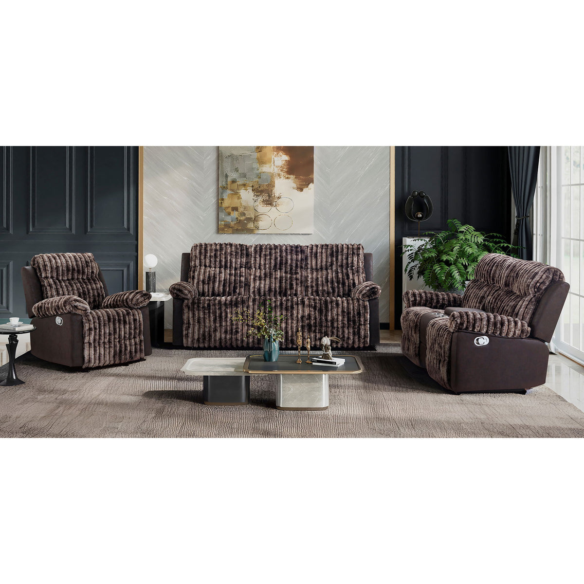 Brenda - Sofa With Manual Recline Function - Brown