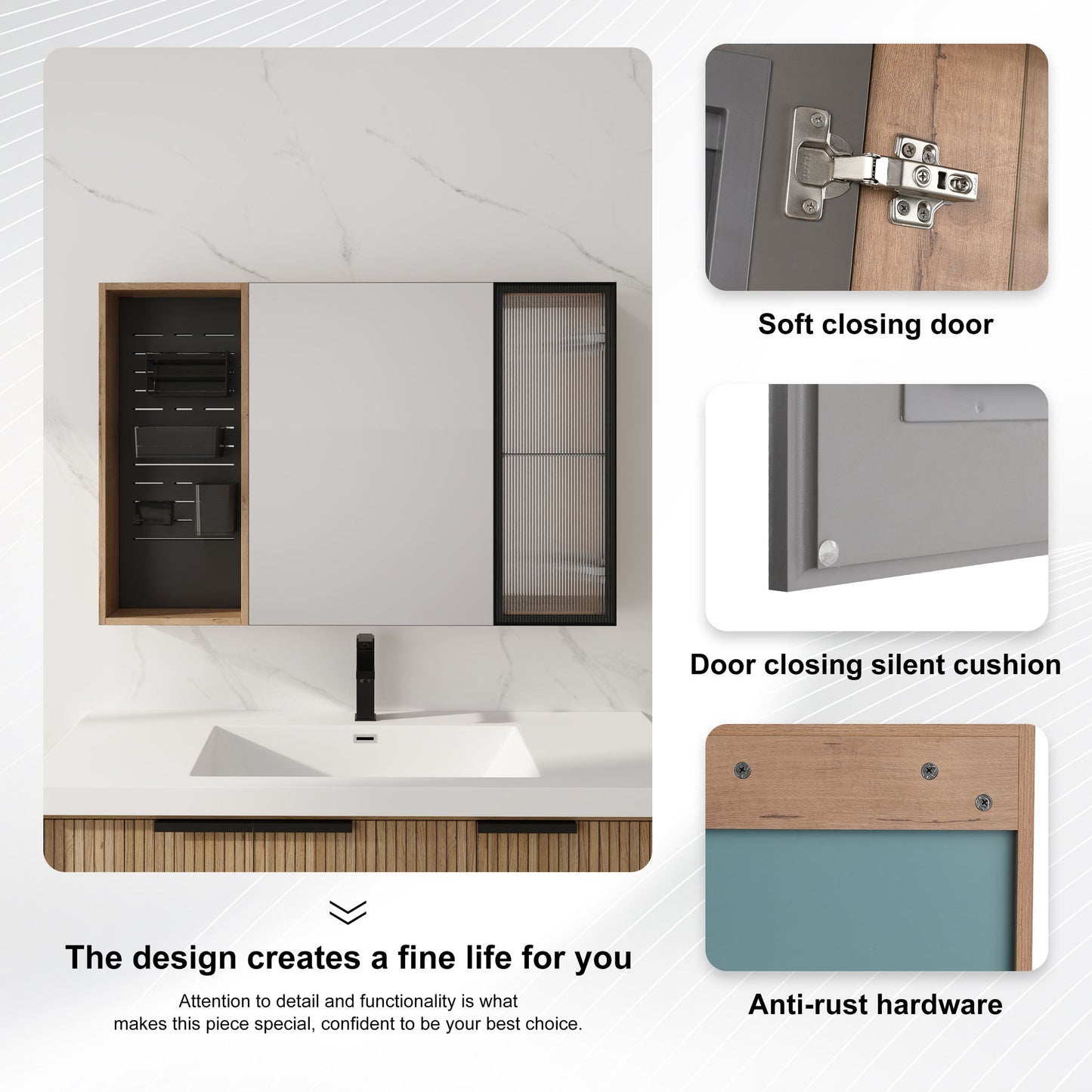 Wall Mounted Bathroom Cabinet, Adjustable Shelves Storage Cabinet - Imitative Oak