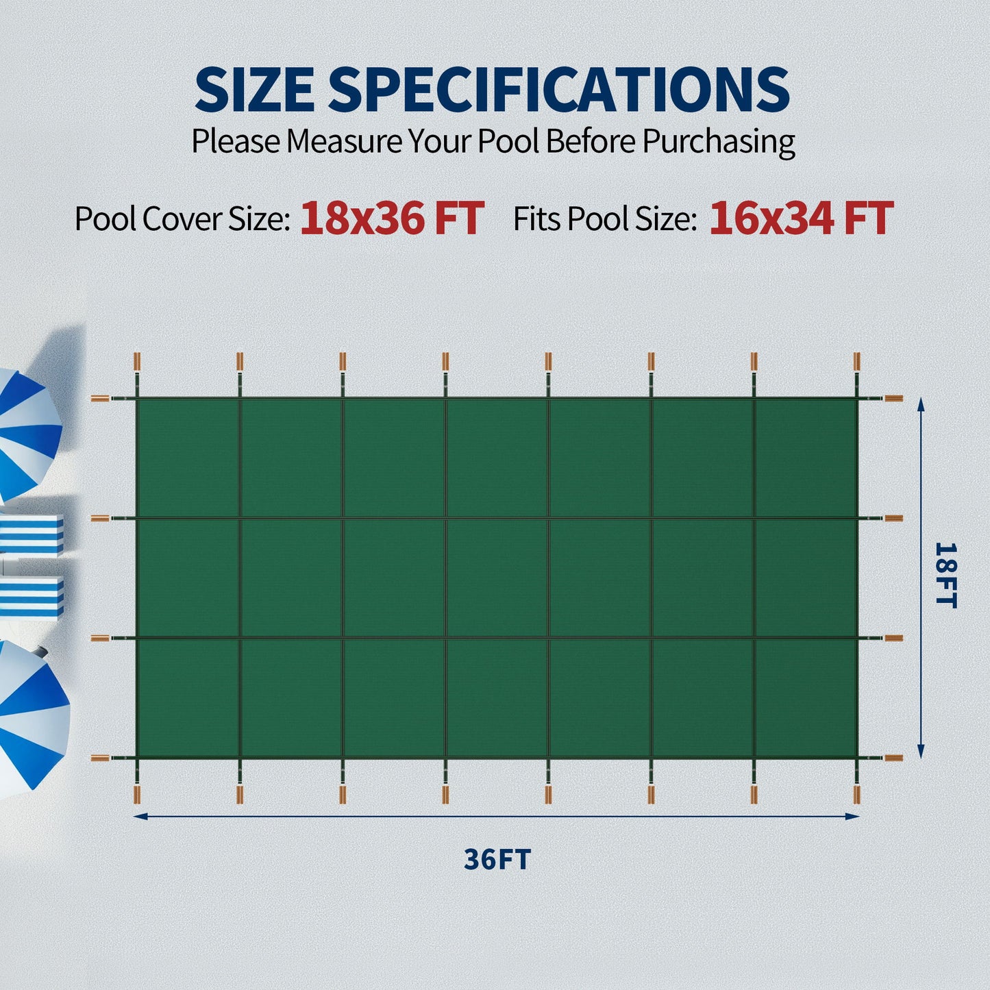 Rectangular Swimming Pool Safety Cover For Underground Pools - Green