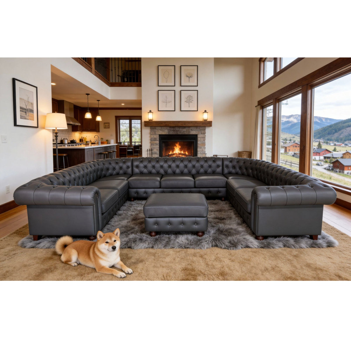 U - Shape Sectional - Blue Gray