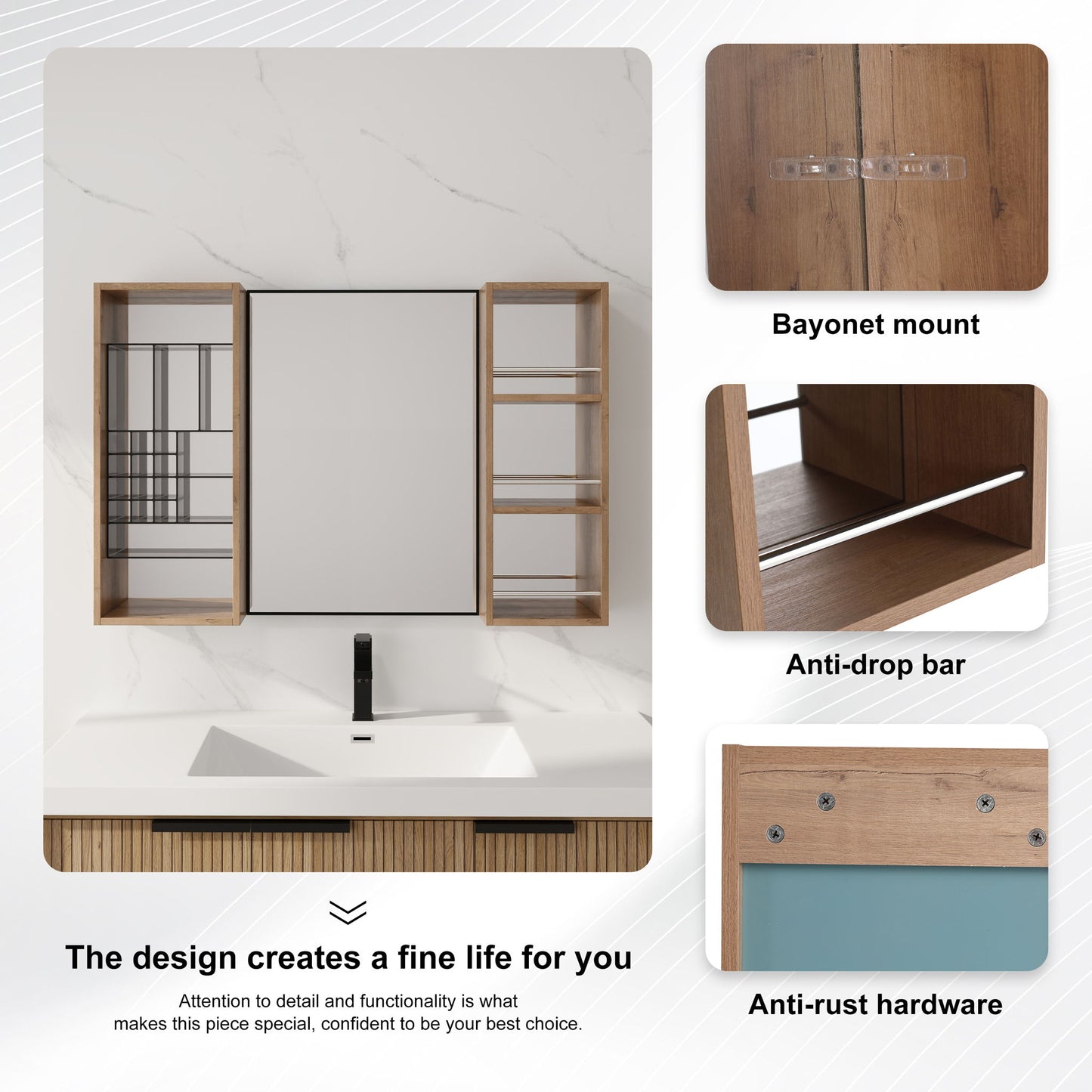 41.3" Wall Mounted Bathroom Cabinet With Storage - Imitative Oak