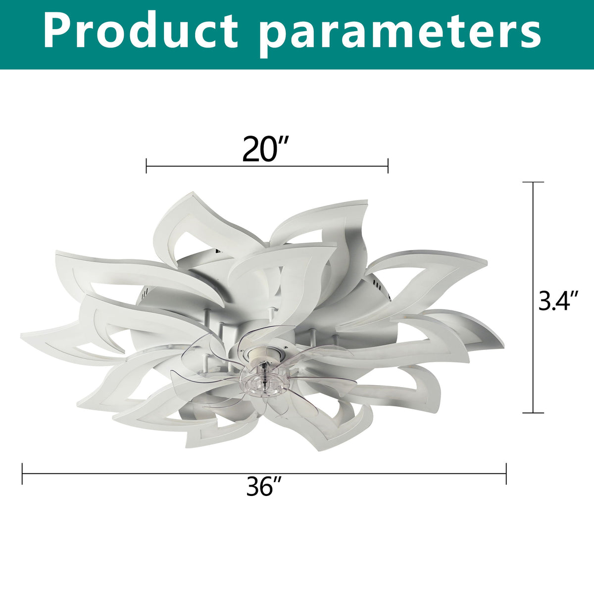 15 Leaves Ceiling Fan With Remote Controlled LED Light, Low Profile With 6 Speeds And Timer For Living Room - White