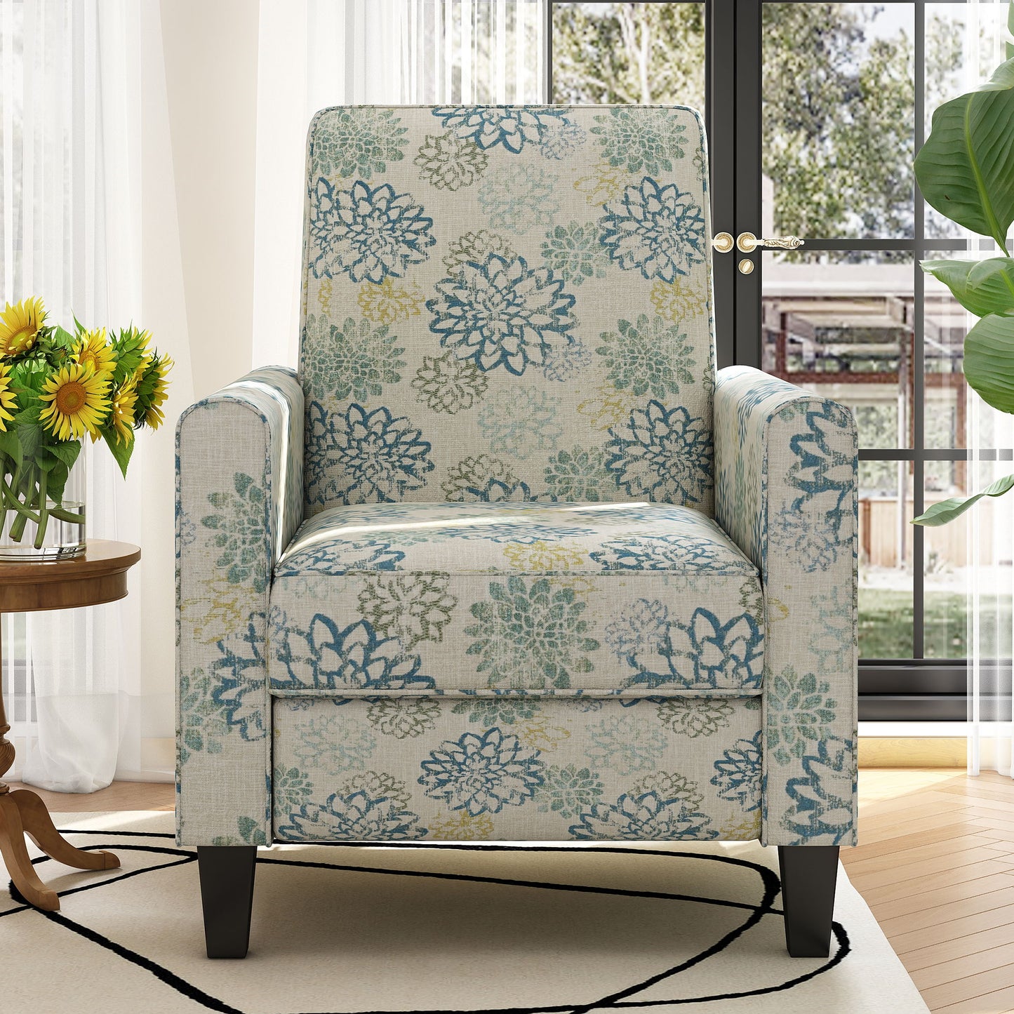 Upholstered Push Back Recliner Chair For Living Room - Blue