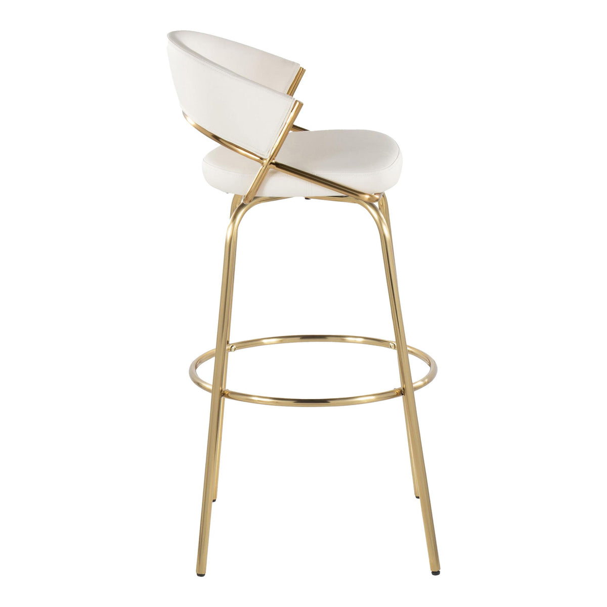 Jie - Fixed Height Contemporary Barstool With Swivel With Round Footrest (Set of 2) - Gold / White