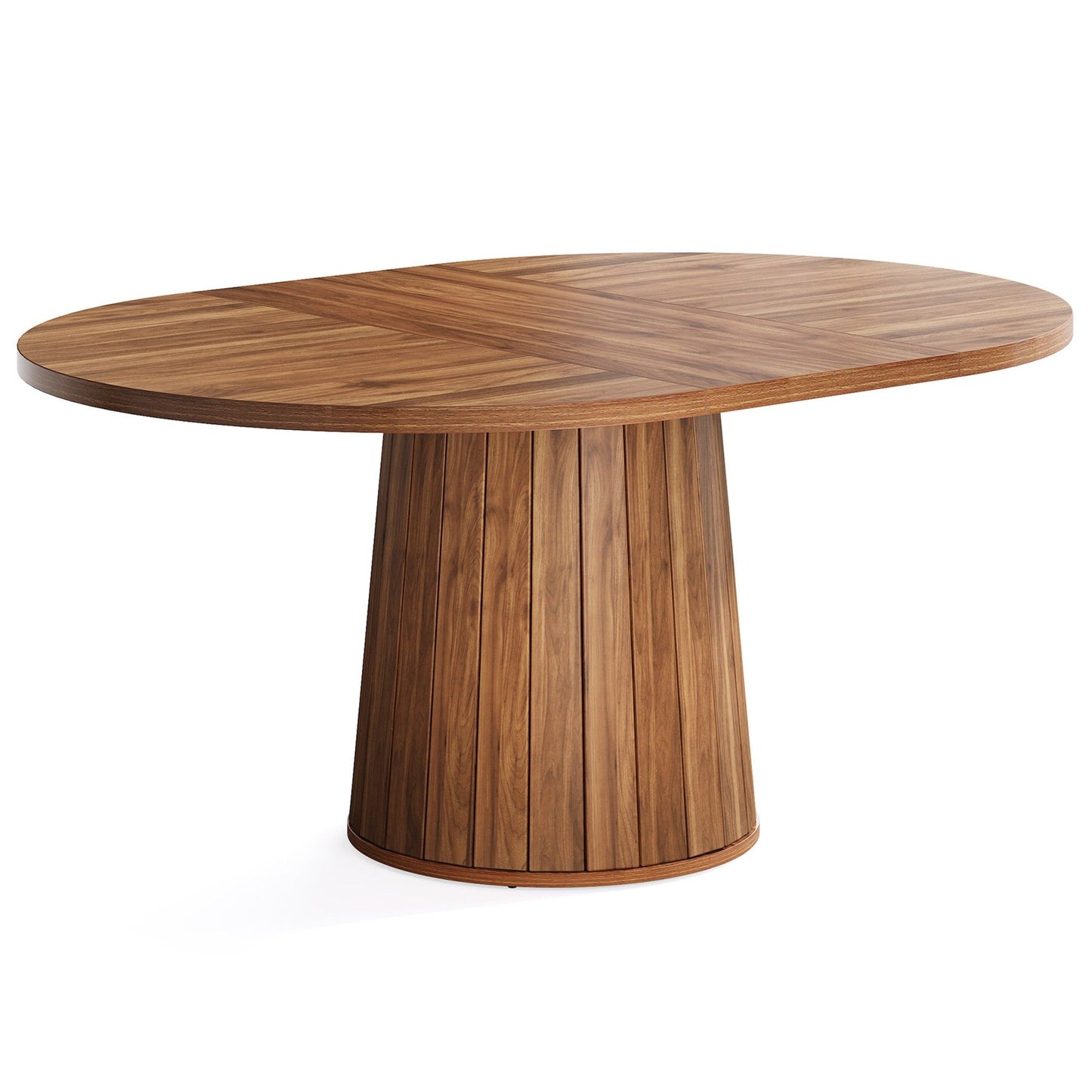 Oval Conference Table, Meeting Room Table With Cylindrical Base - Brown
