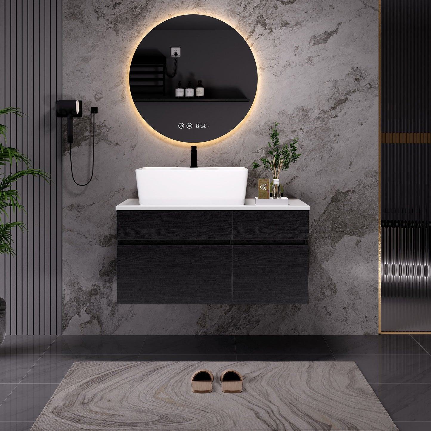 Floating Bathroom Vanity With Sink For Small Bathroom - White / Black
