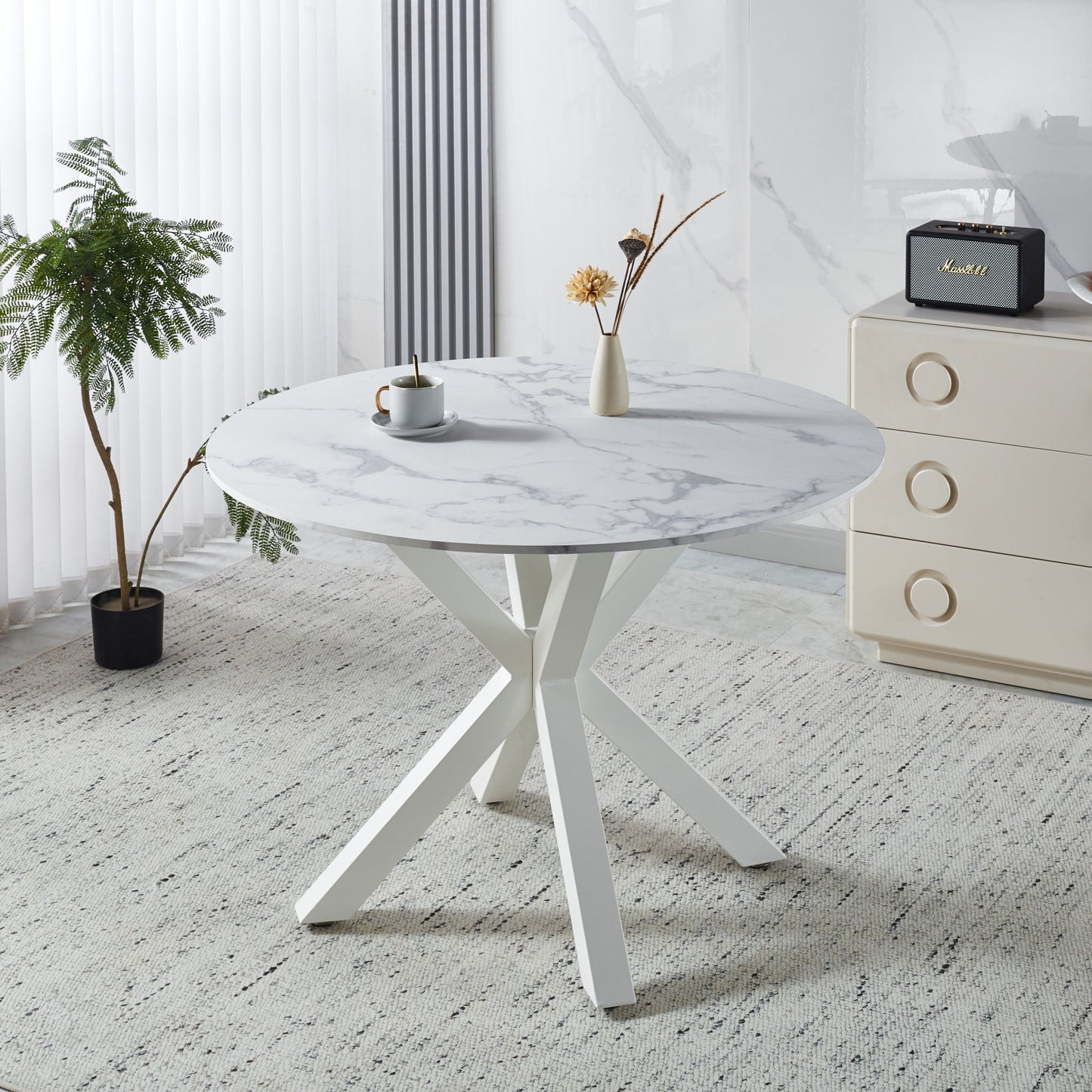 Cross Leg Dining Table With Round Top, For 4 - 6 People - White