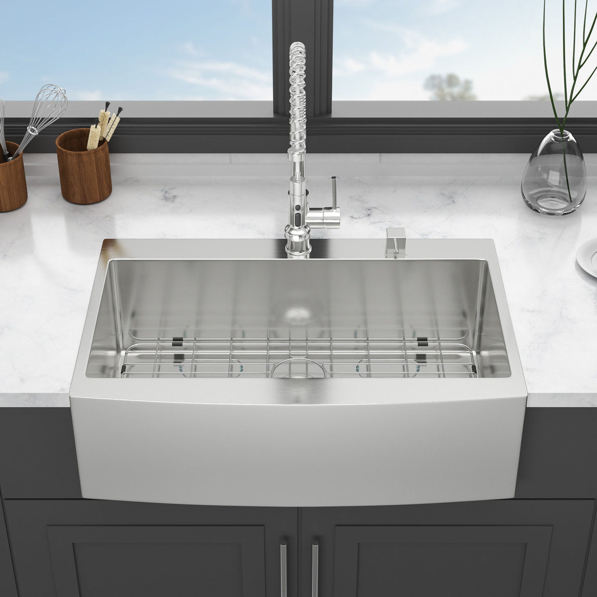 Farmhouse Style Topmount Apron Front Kitchen Sink With Easy Maintenance In Stainless Steel - Brushed Nickel
