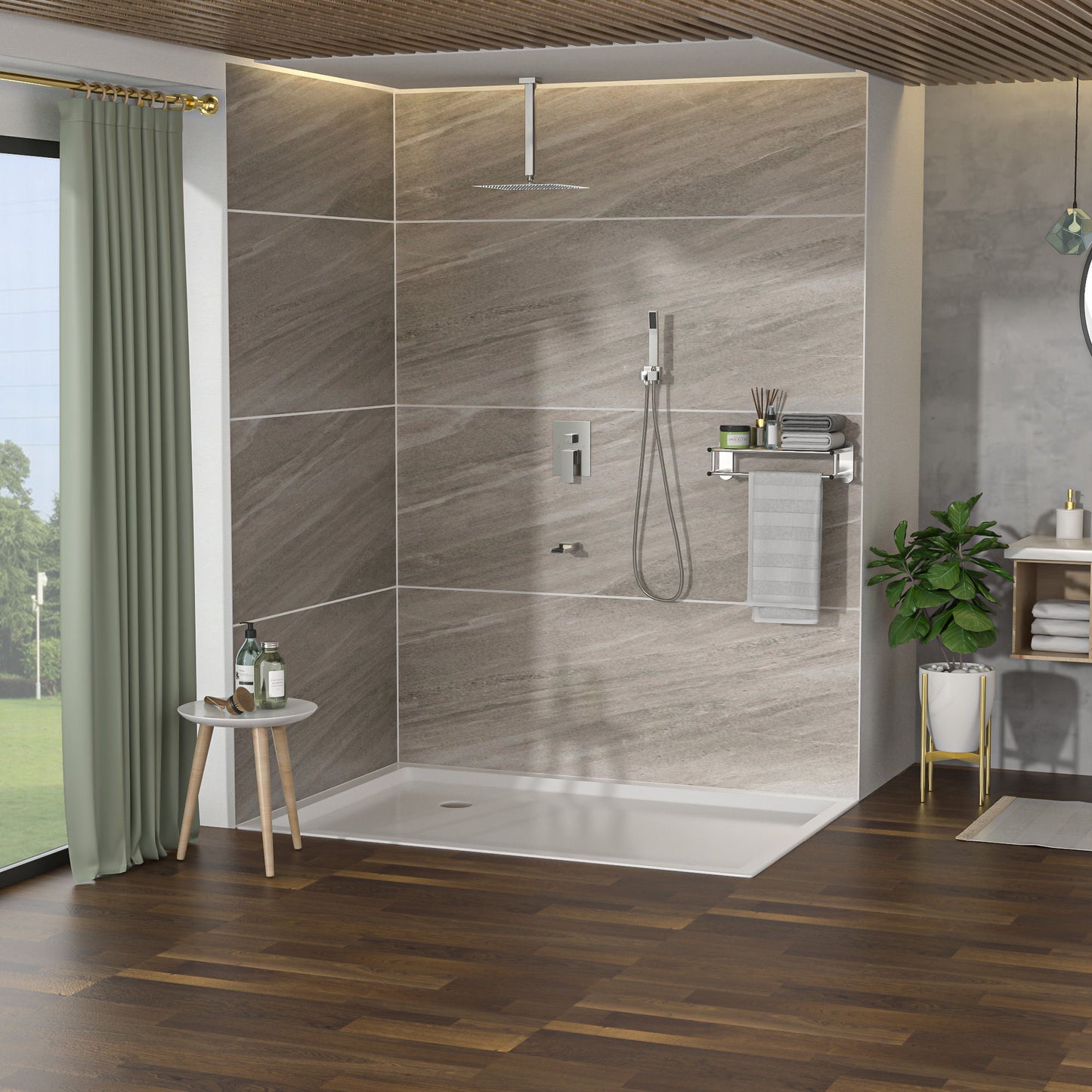 16" Ceiling Mount Square Shower System With Waterfall Tub Spout And Rough In Valve