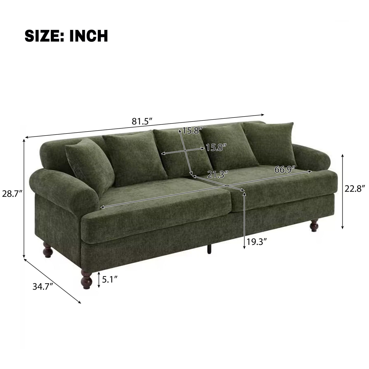 3 Seater Sofa For Living Room - Green
