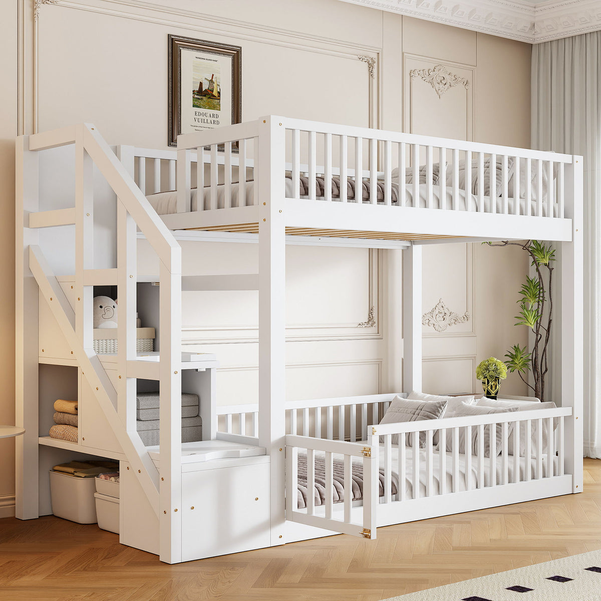 Floor Bunk Bed With Ladder And Storage