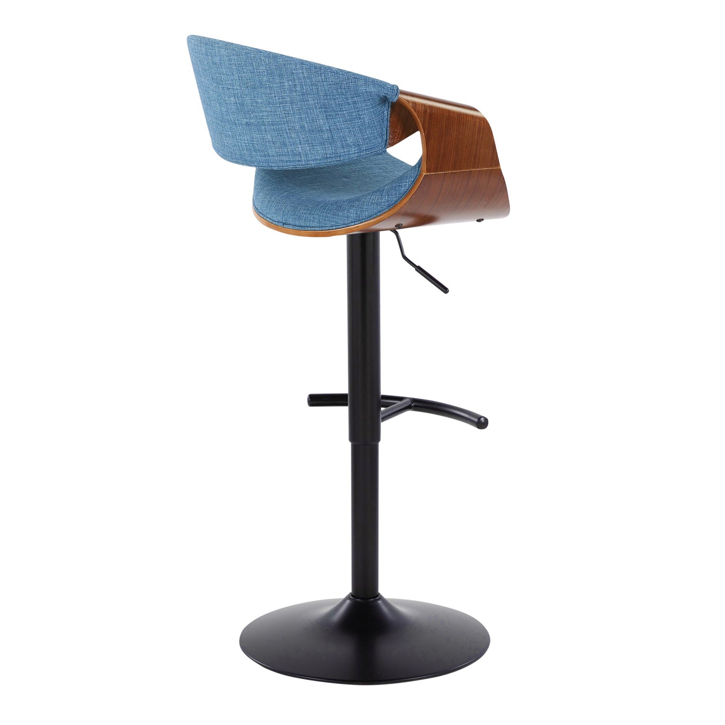 Curvo - Mid-Century Modern Adjustable Barstool With Swivel With Rounded T Footrest (Set of 2) - Black / Walnut / Blue
