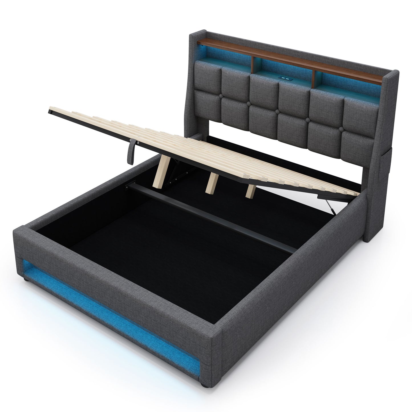 Upholstered Platform Bed With A Hydraulic Storage System, LED And USB Charging (Without Mattress)