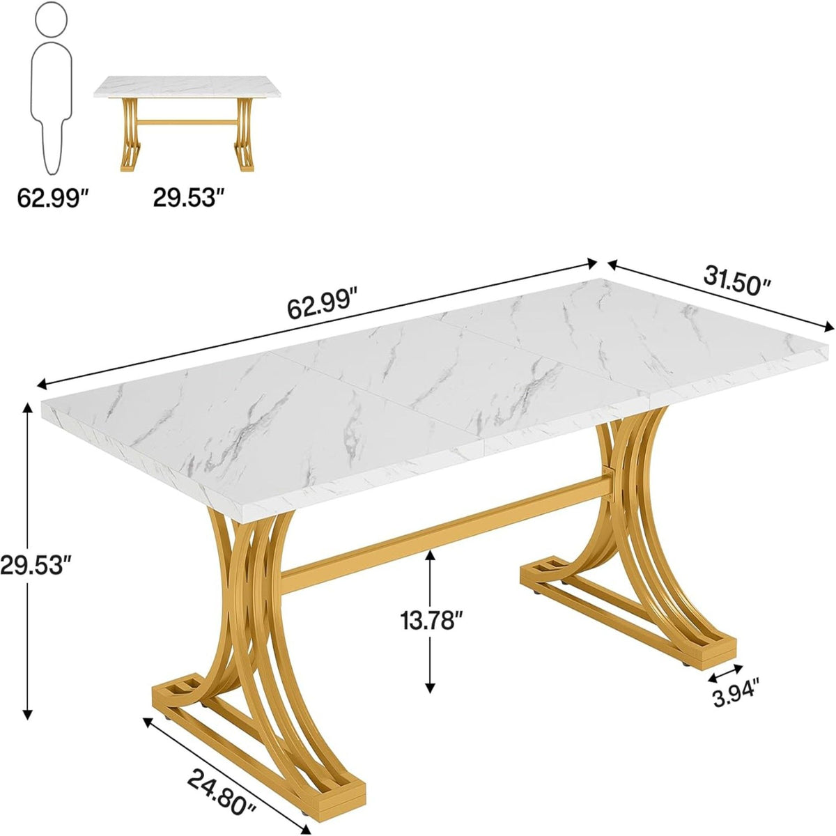 Executive Desk With X-Legs, Sturdy Office Workstation For Home Office - White / Gold