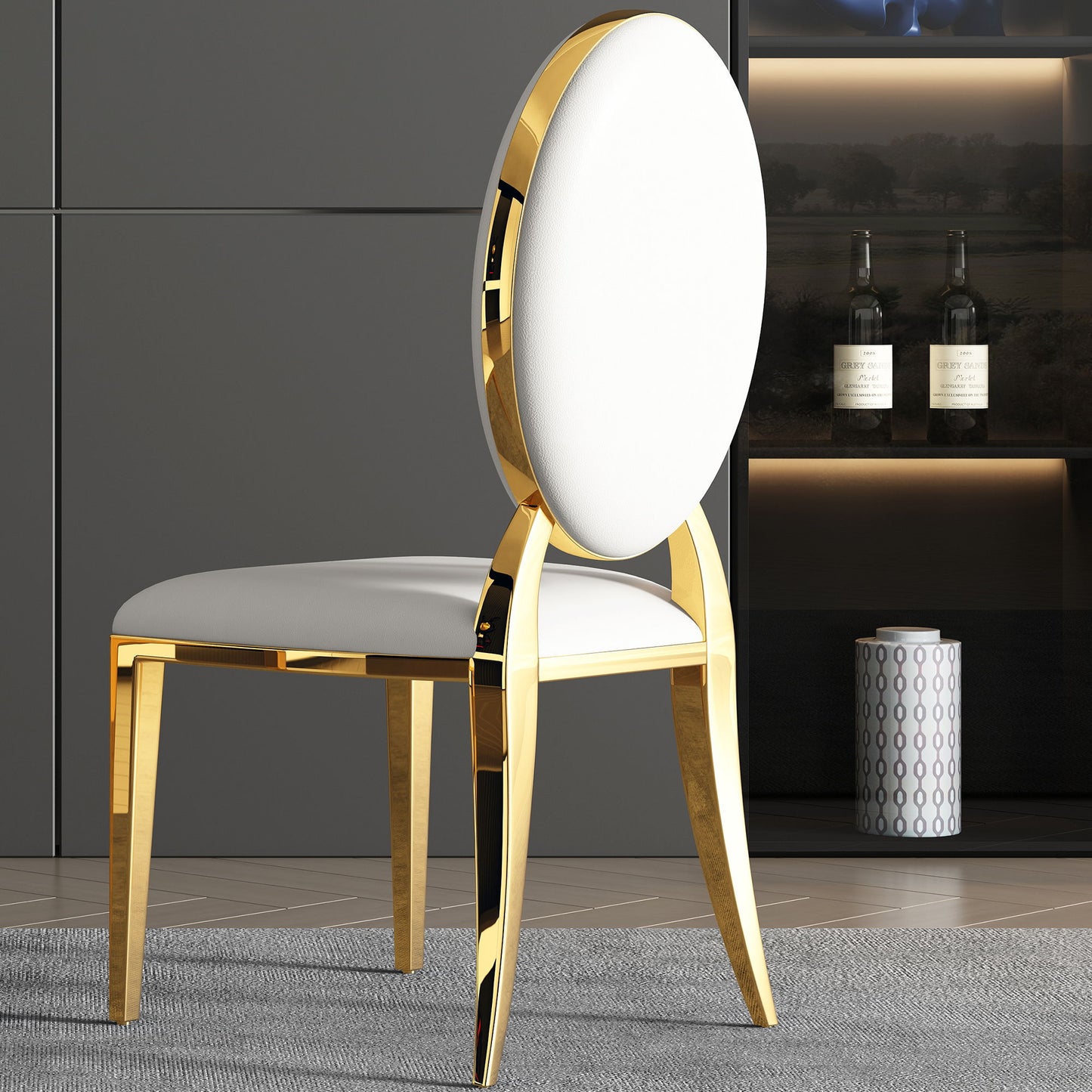 Dining Chair (Set of 2), Oval Backrest Design And Stainless Steel Legs - White
