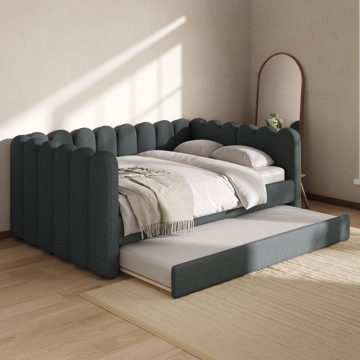 Upholstered Daybed & Curved Ribbed Panel Design