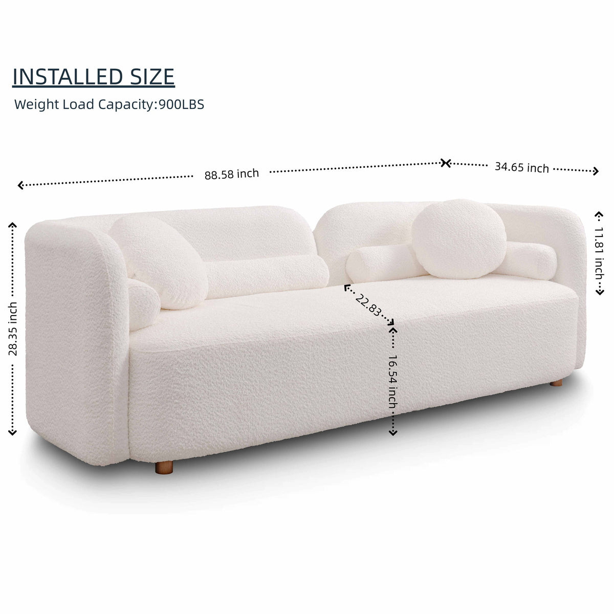 3 Seater Sofa Couch With Throw Pillows For Living Room - White