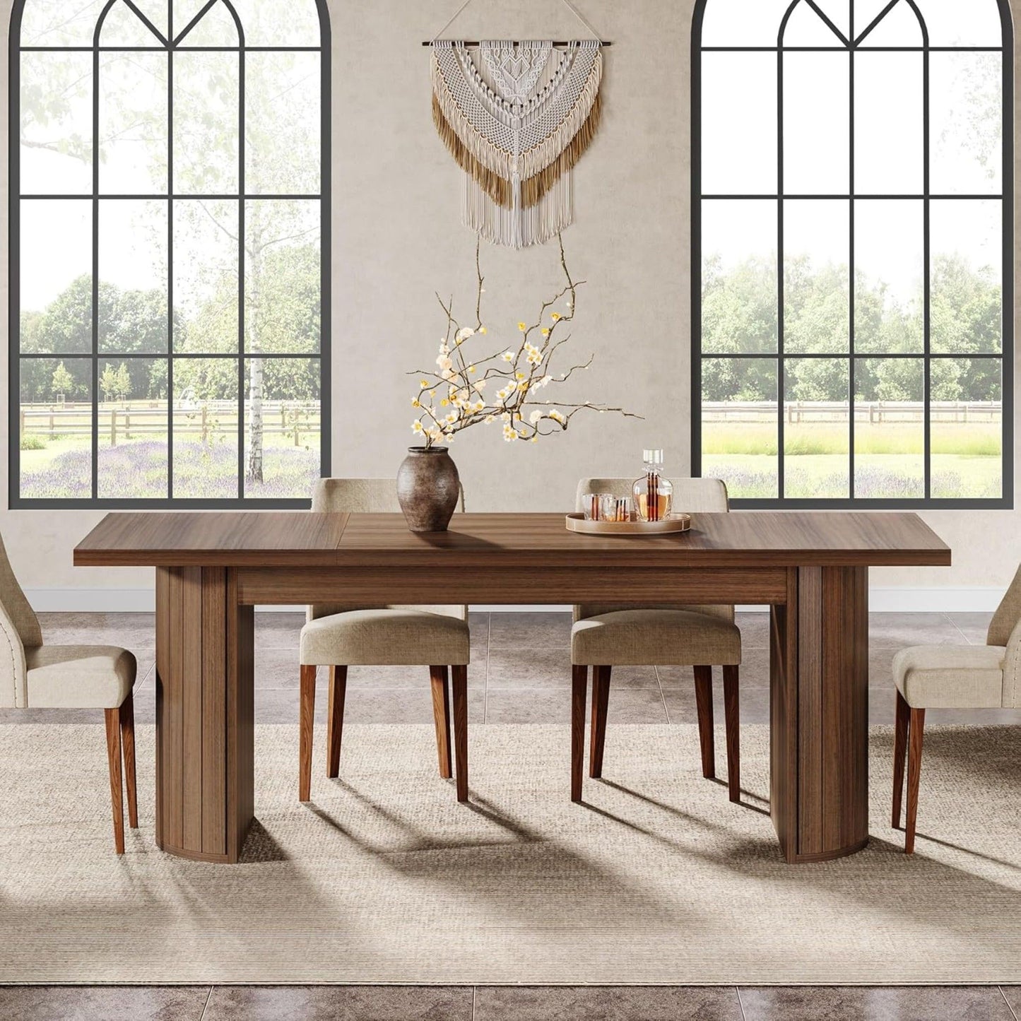 Extra Long Dining Table With Dual Base - Walnut