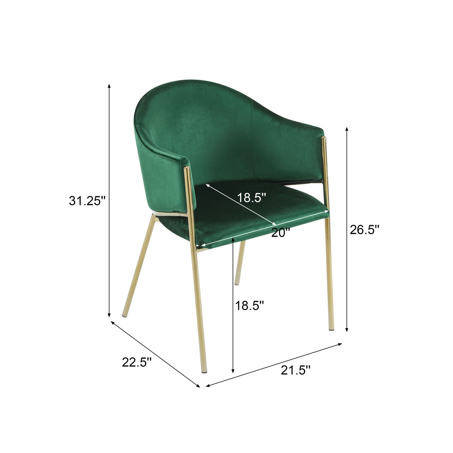 Modern Upholstered Dining Chair With Gold Metal Frame - Emerald / Gold