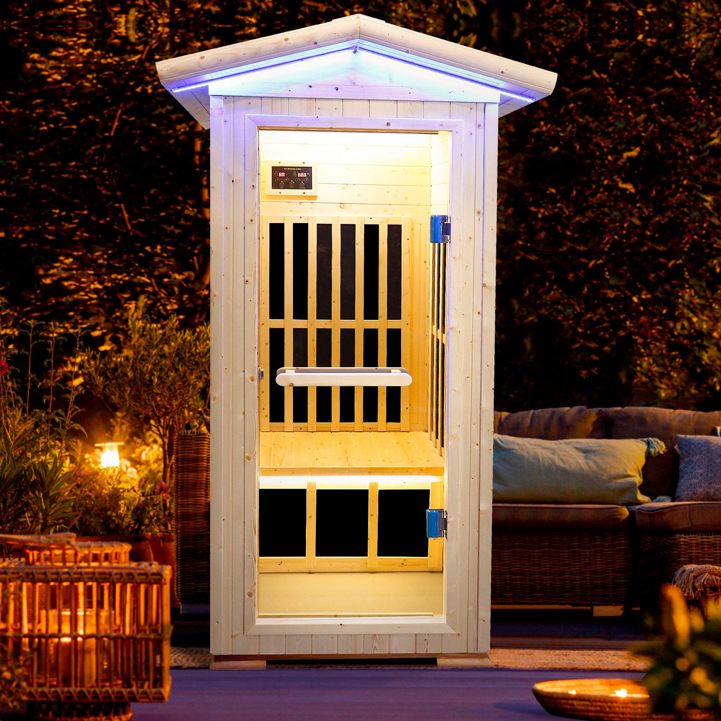 Single Person Spruce Far Infrared Sauna With Ambient Lighting And Bluetooth Music - Natural