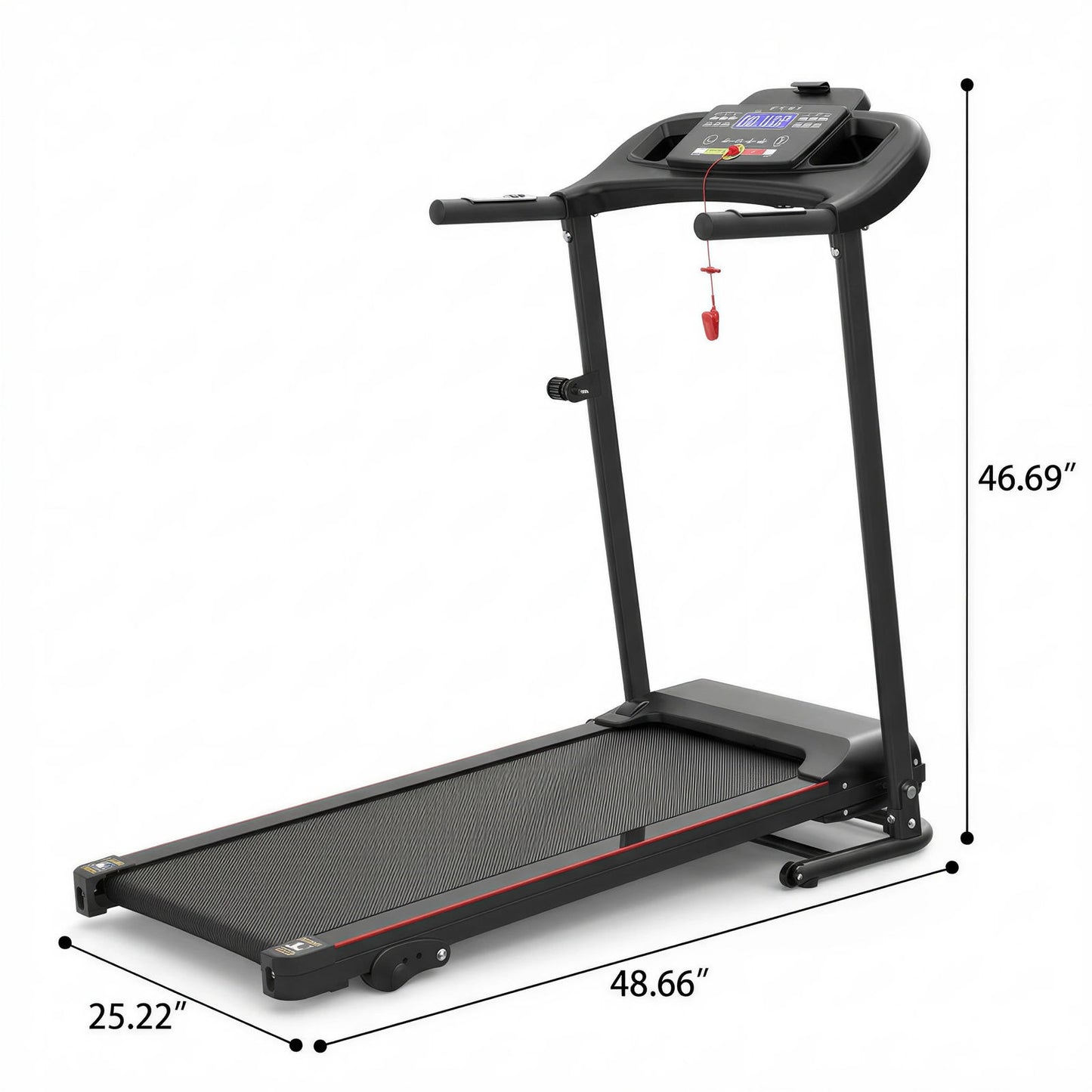 Foldable Electric Treadmill With 2.5Hp Motor, 12Km / H Speed, 3 Incline Levelstooth Music, Heart Rate Sensor, Spacious Running Belt For Indoor - Black