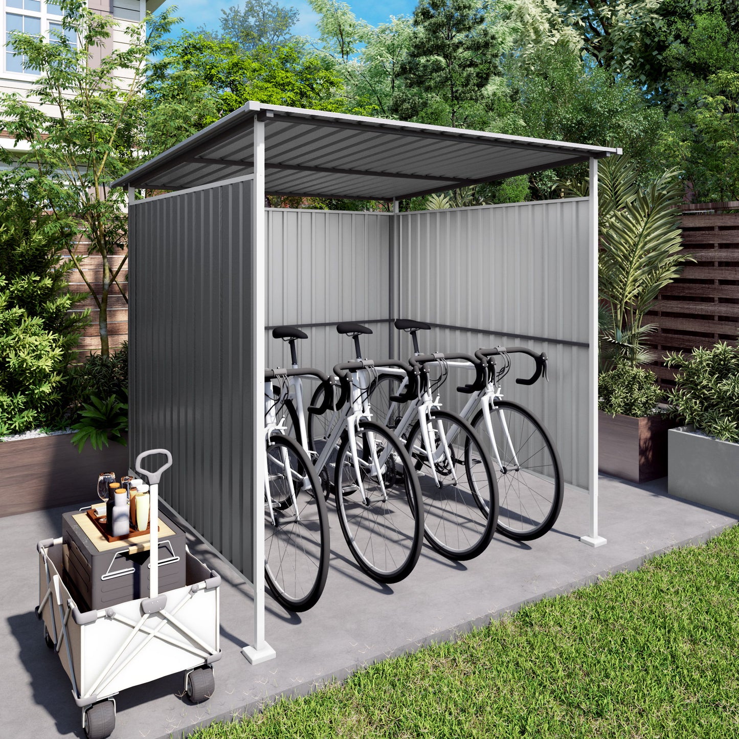 Outdoor Pergola, Bike Storage Shed, Grill Gazebo For Patio - Gray