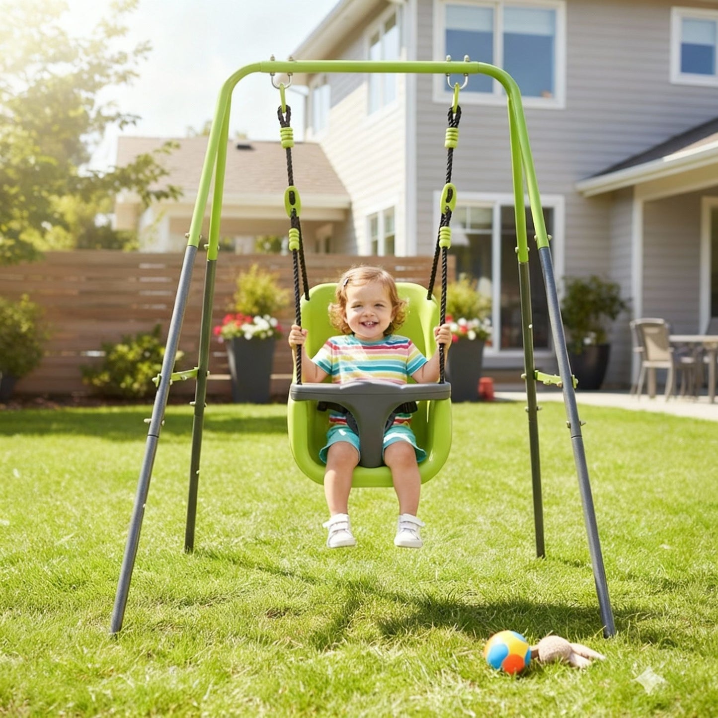 Xns001 - Baby Swing With Safety Seat Indoor / Outdoor - Black / Green