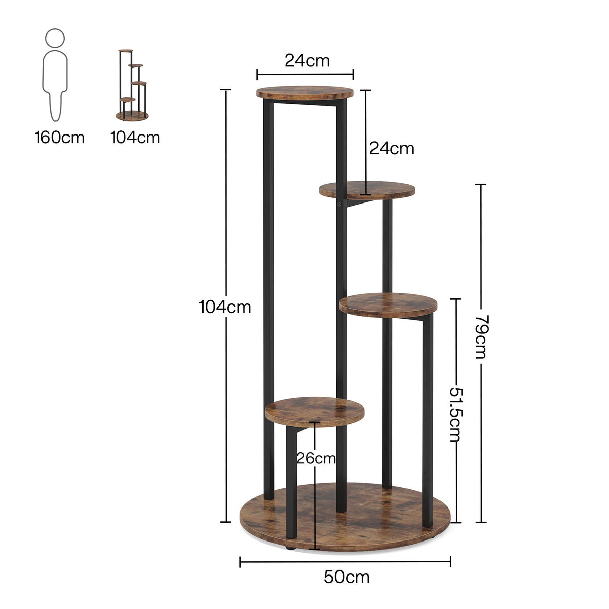 4 Tier Corner Plant Stand For Balcony, Garden & Patio - Rustic Brown