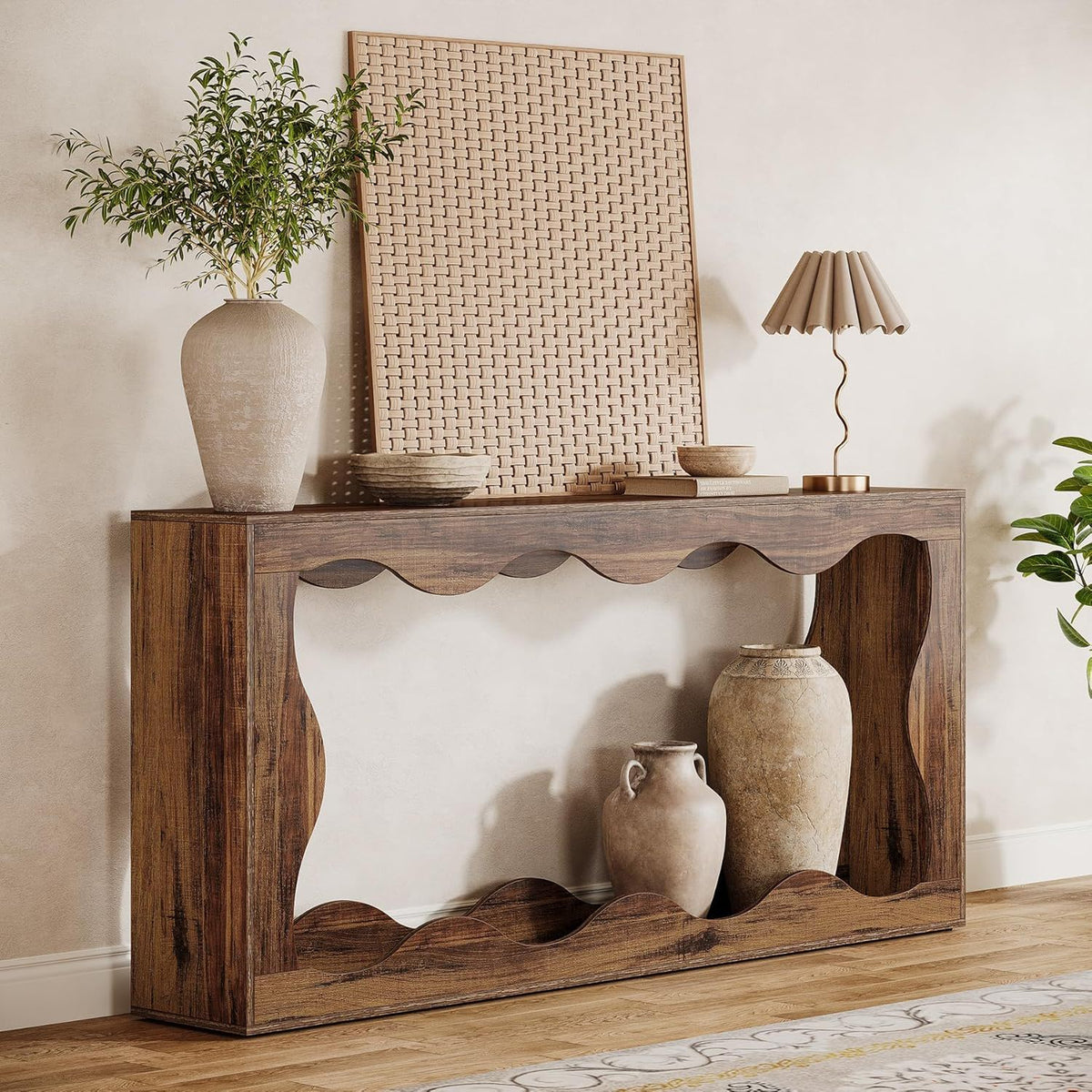 Console Table With Storage, Narrow Entryway Stand For Living Hallway - Light Brown