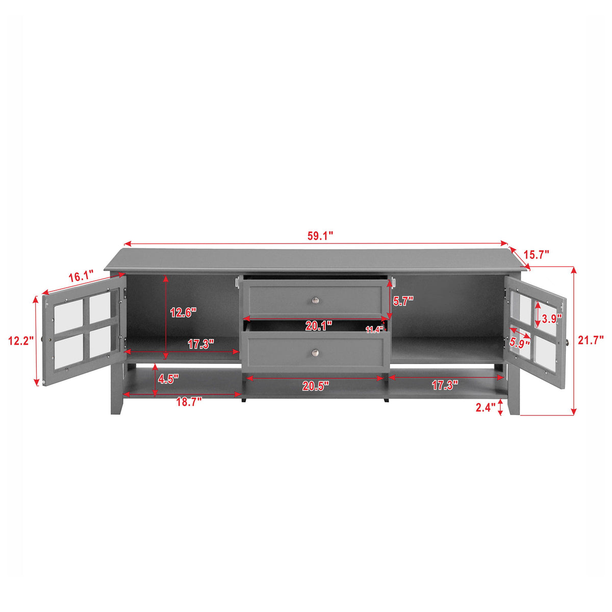 TV Stand For TVs Up To 60", Entertainment Center With Dual Drawers And Hidden Storage, Cabinet With Soft Closing Doors - Gray
