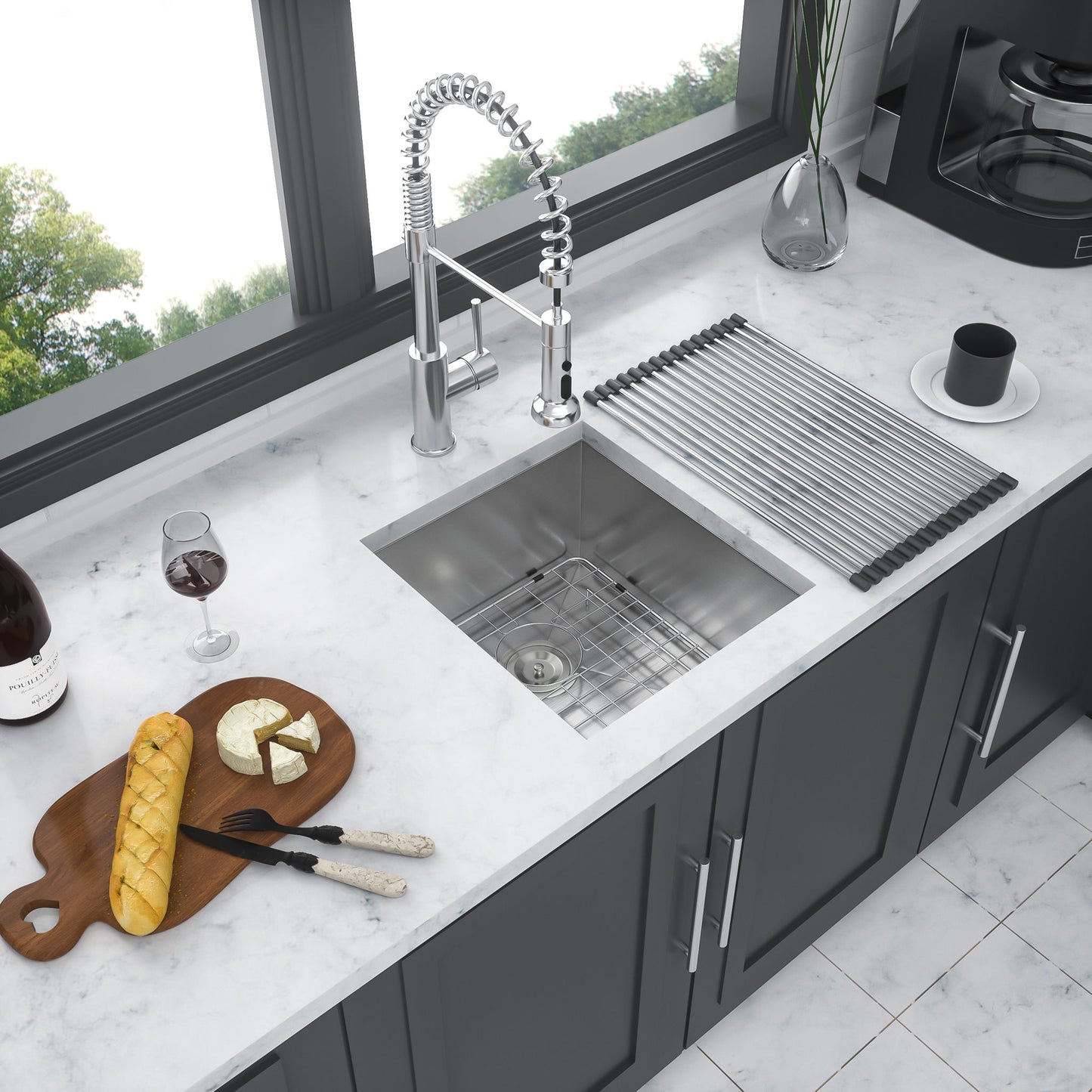 13" Undermount Stainless Steel Kitchen Sink 16 Gauge 9" Deep Single Bowl Basin - Brushed Nickel