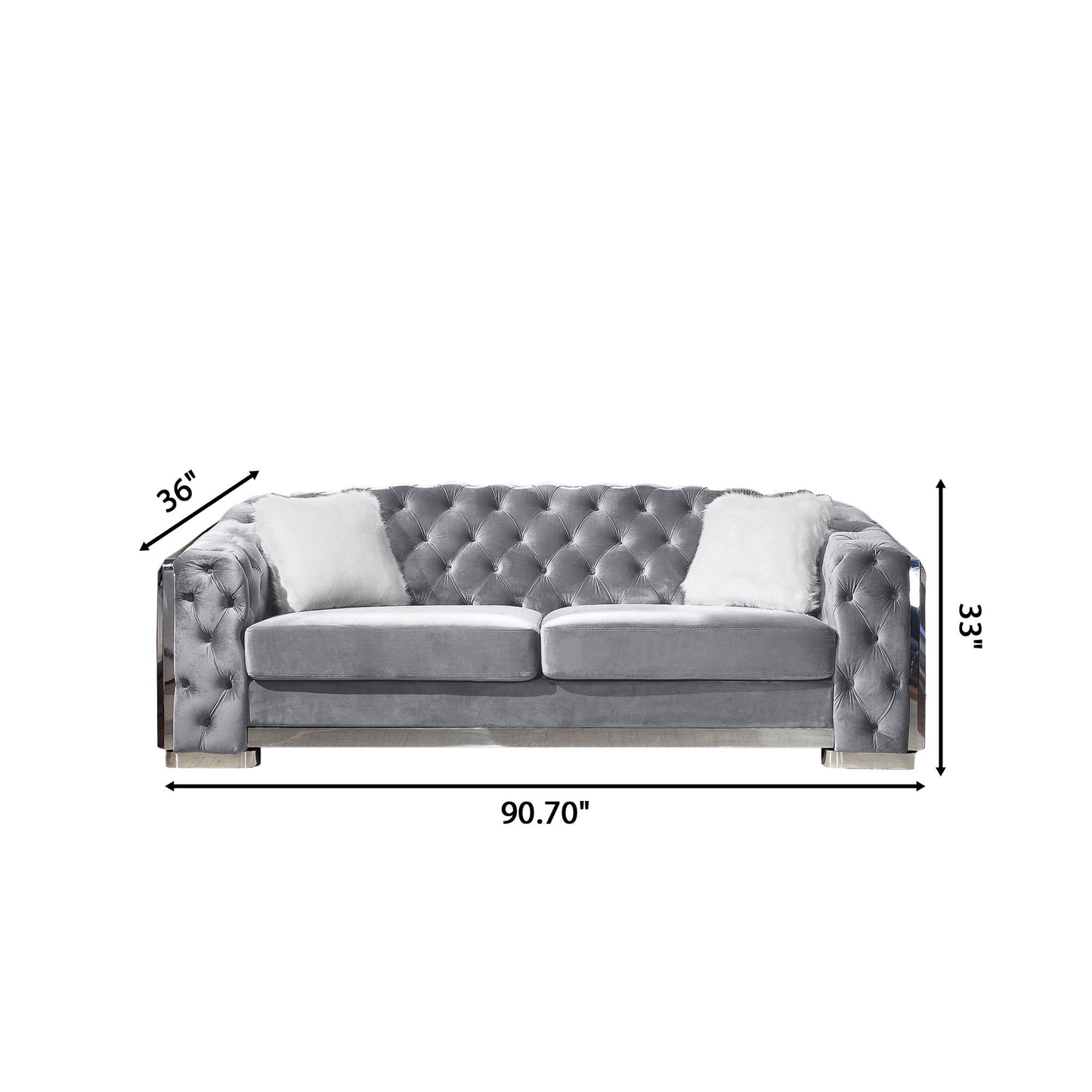 2 Seater Sofa With Button Tufted Diamond Grid & 2 Pillows For Living Room