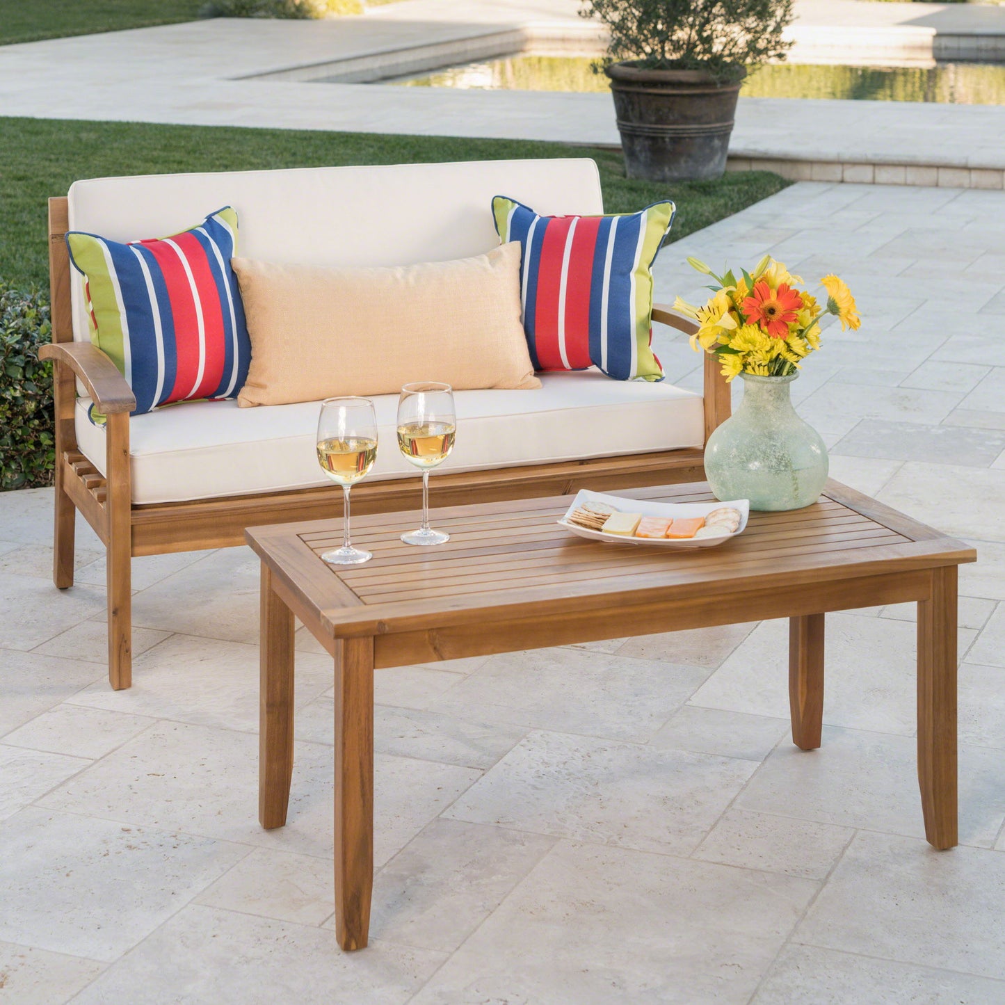 4 Person Outdoor Seating Group With Cushions Comfortable Patio Set - Teak